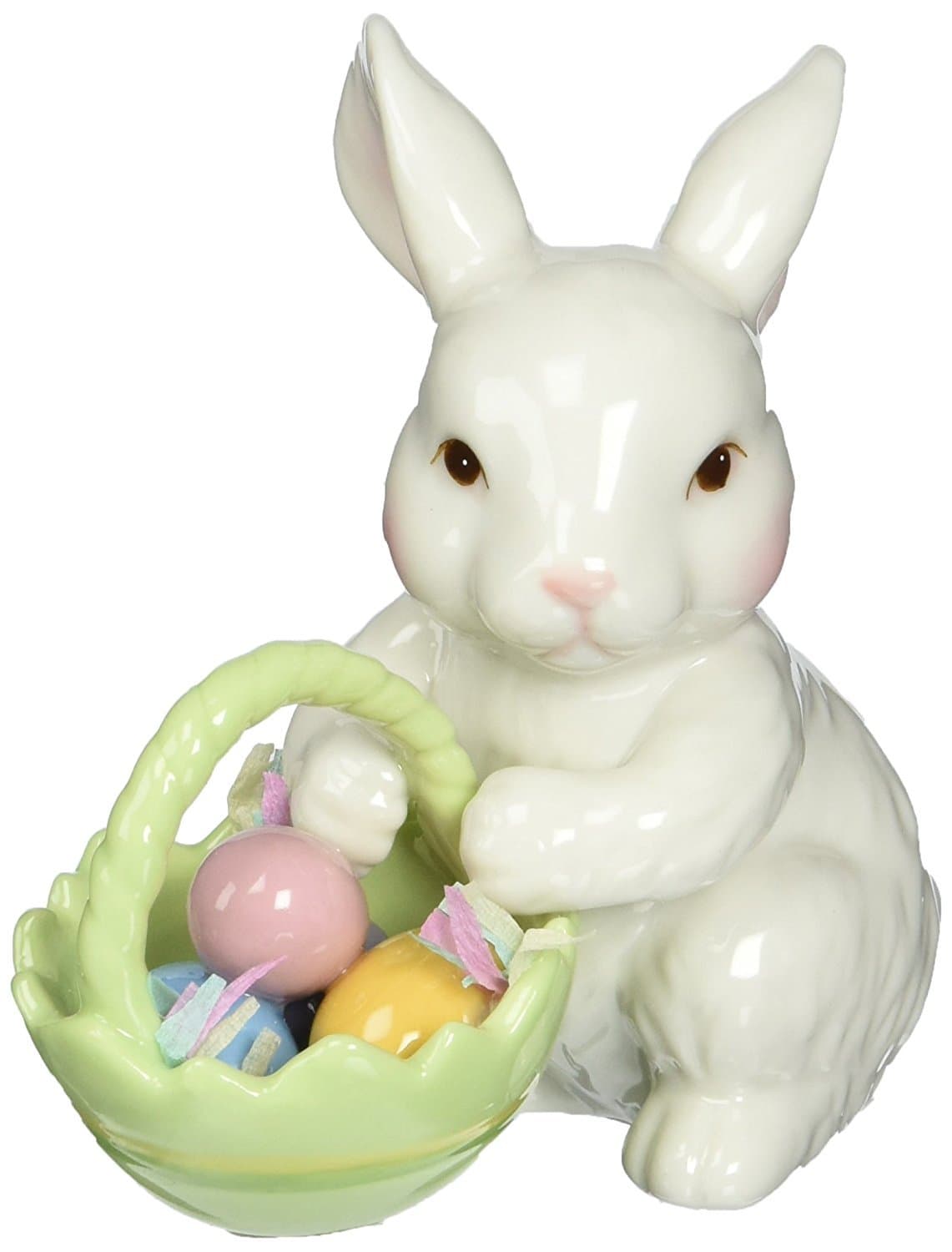 Cosmos 10593 Fine Porcelain Bunny with Easter Basket Figurine, 3-3/4-Inch,White