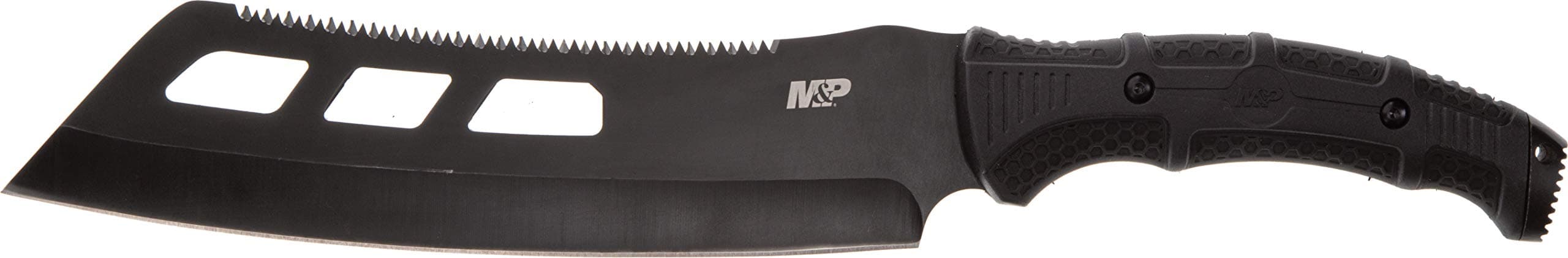 M&P Extraction & Evasion Cleaver 16.5in S.S. Full Tang Fixed Blade Machete with Rubber Handle, Sawback and Sheath for Outdoor and Survival Black