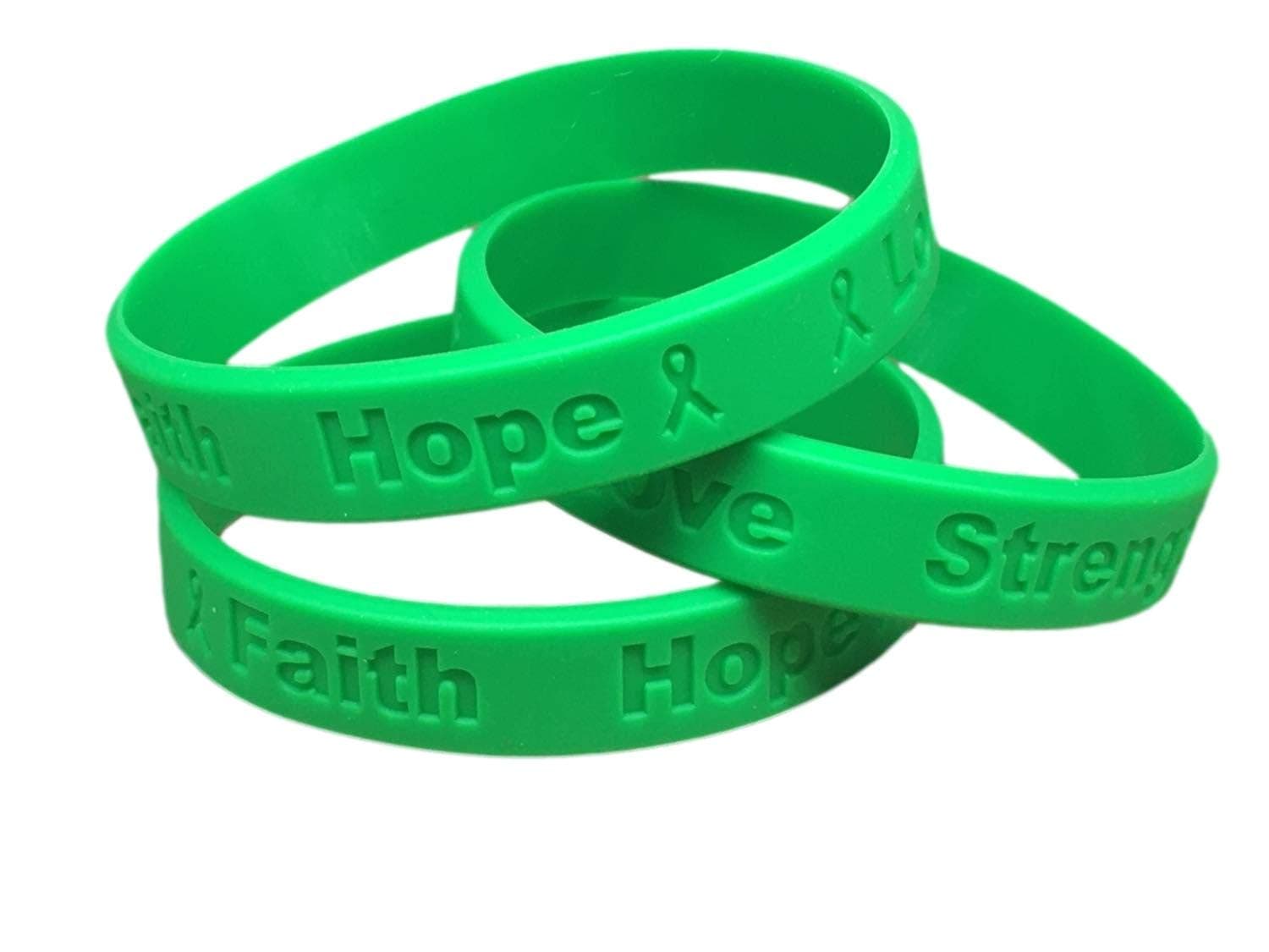Jeirles Wholesale 25 Green Mental Health Ribbon Awareness Bracelets 100% Medical Grade Silicone - Latex and Toxin Free (25 Bracelets) Show Your Support