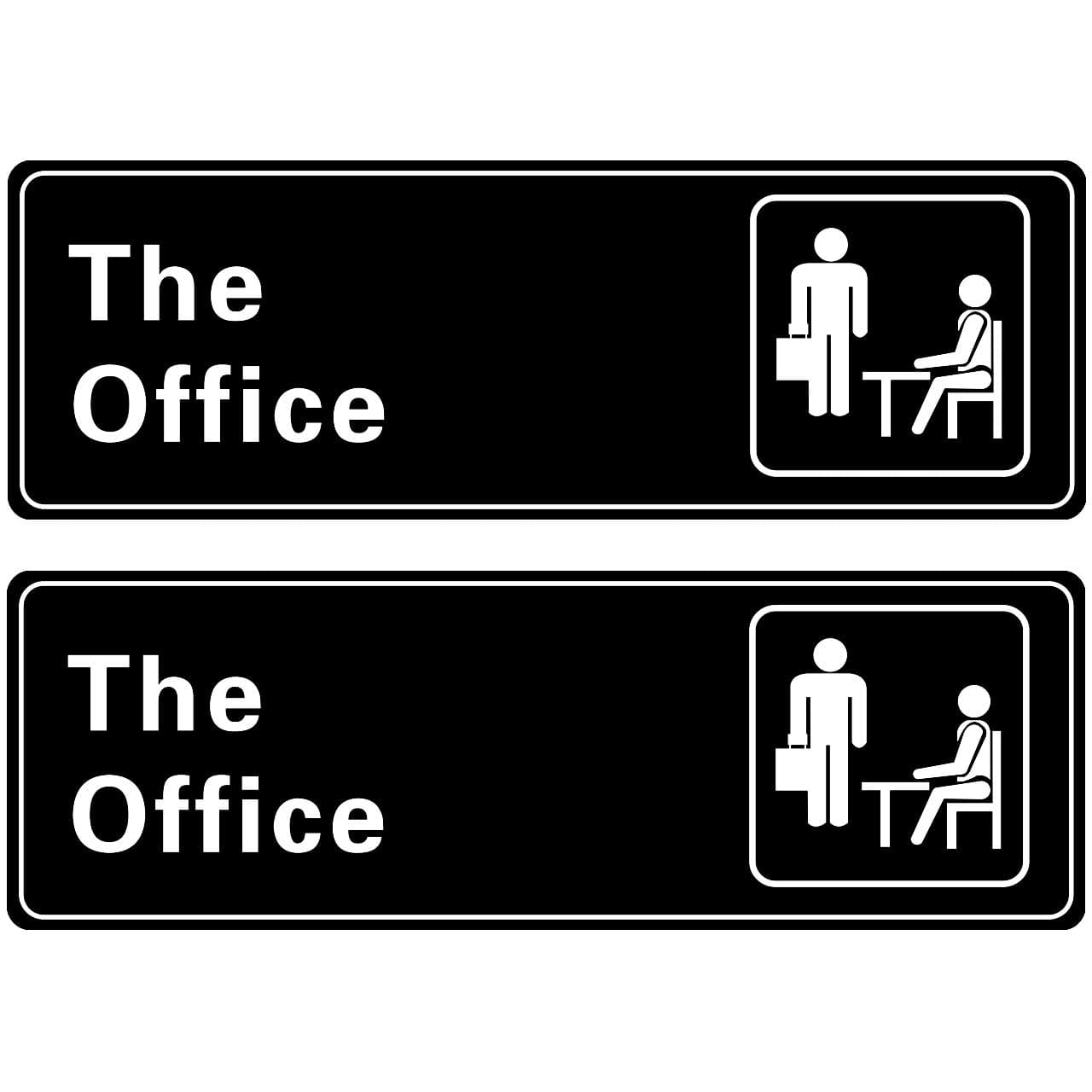The Office Sign Self-Adhesive Sign 9 X 3 Inch Door or Wall Sign Name Plate Acrylic 2 Pack (Black and White)