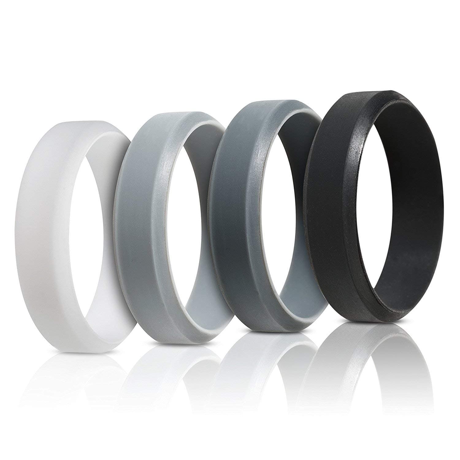 Silicone Rings for Men - 7Pack & 4Pack Beveled Rubber Wedding Bands (Black, Dark Grey, Light Grey, White, 13.5 - 14 (23.02mm))