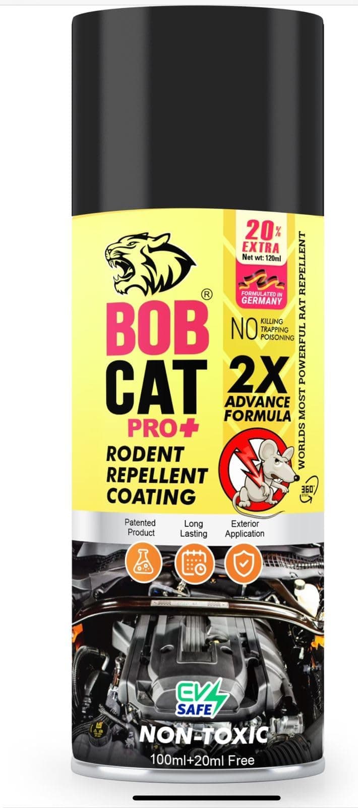 BOB CAT Highly Effective No Entry Rat Repellent Spray for Cars | Rodent Spray | Anti Rat Spray | 2X Advance Formula | Non- Toxic Rat Repeal Spray | Pack of 1 x 120 ml - FORMULATION 3X
