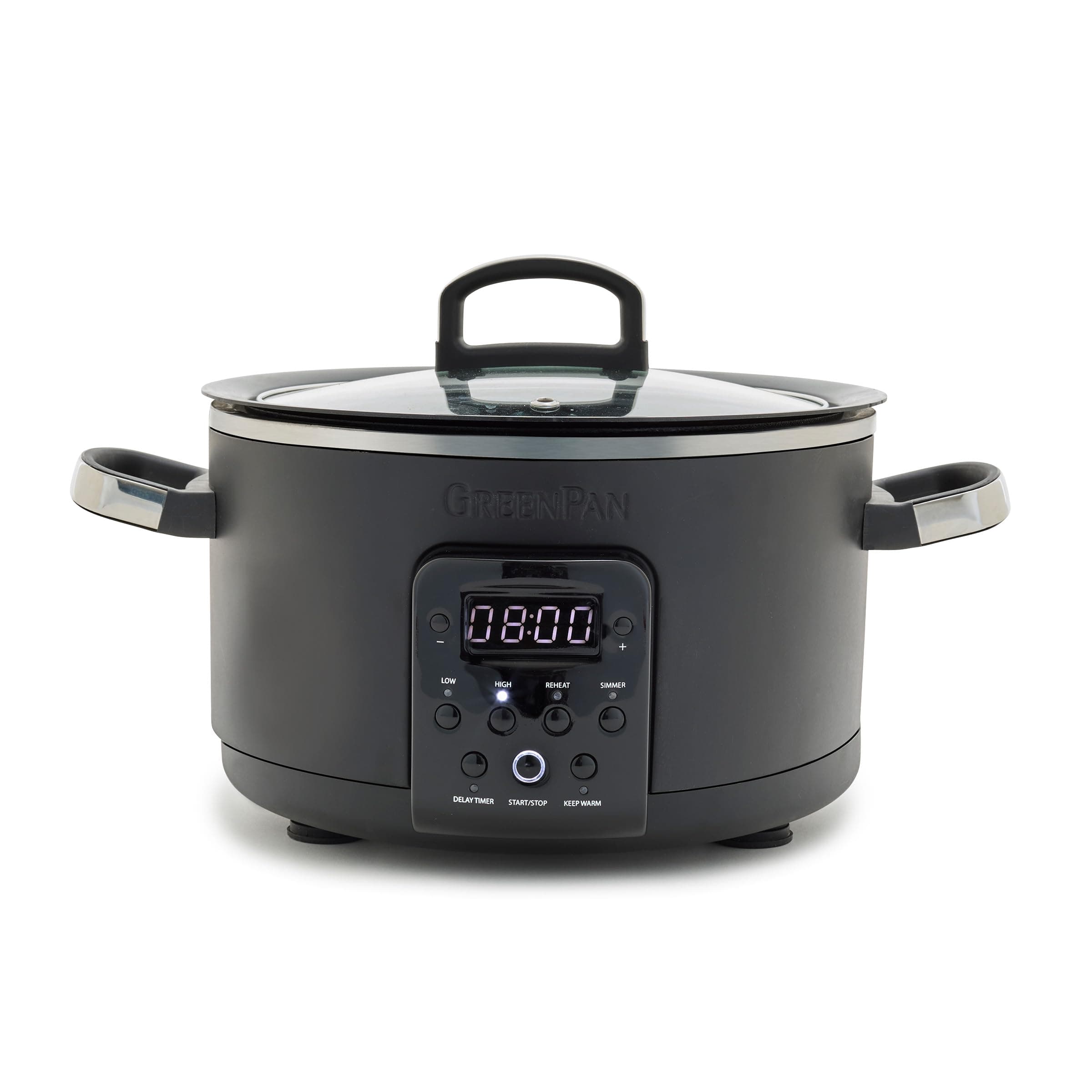 GreenpanBistro Noir 4QT Electric Slow Cooker with Lid, 6-in-1 Multifunction Heating Presets, Hard Anodized PFAS-Free Removeable Inner Pot with Ceramic Nonstick Coating, Easy Grip Handles, Matte Black