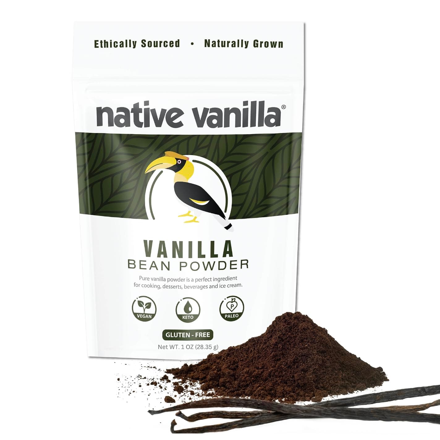 Vanilla Bean Powder - 1 oz - Premium 100% Pure Ground Vanilla Bean Powder - For Cooking, Baking, Coffee, Smoothies & Desserts - No Fillers or Additives, Raw & Unsweetened - Native Vanilla