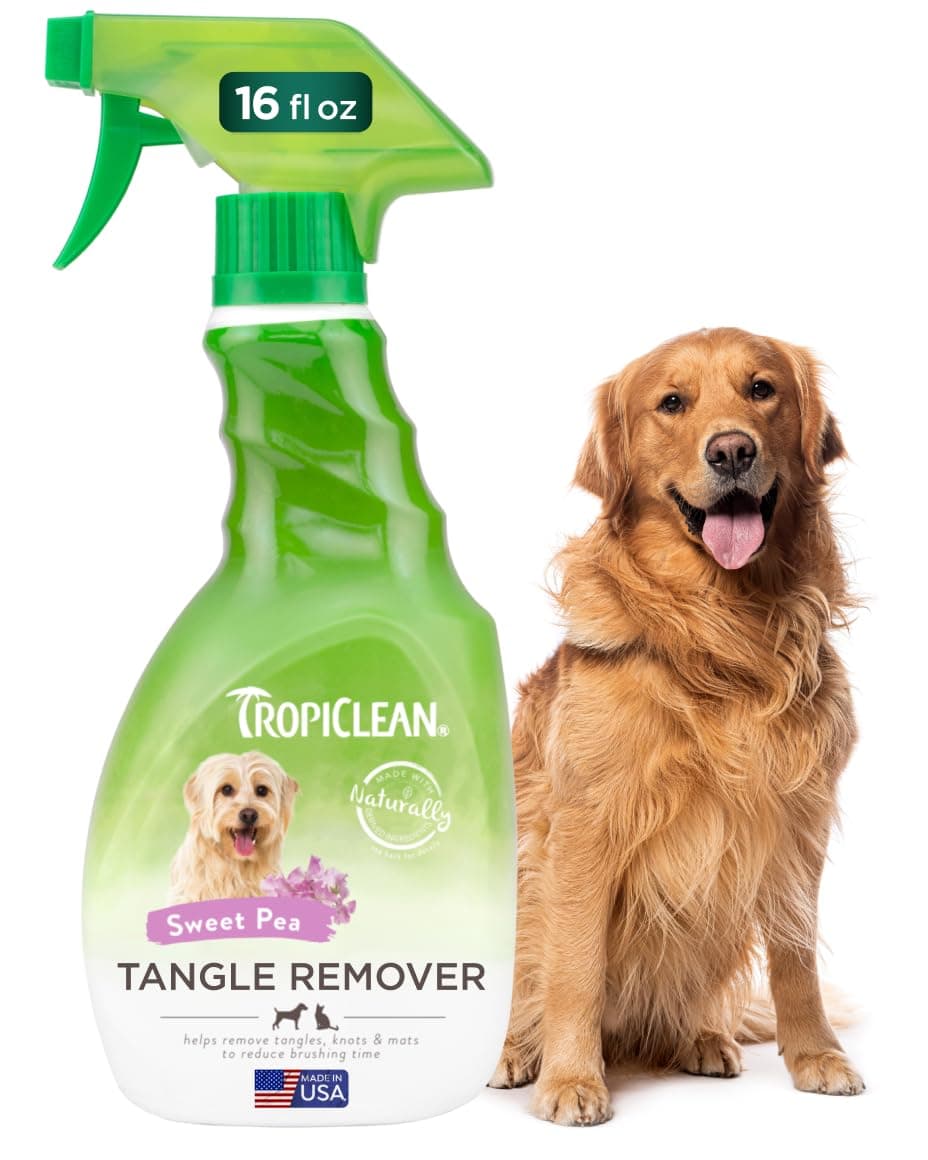 TropiClean Dog Detangler Spray Dematting, Leave in Conditioner, Perfect for Doodles & All Coat Types, Sweet Refreshing Scent, Made in the USA, 16 oz.