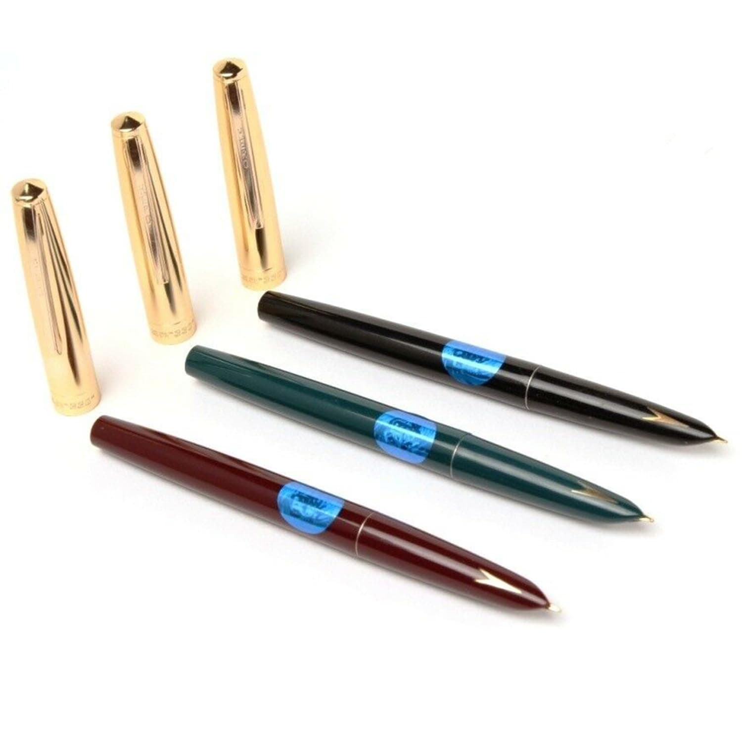 Hero Pen Original Fountain Pen for Men Refillable Ink Pen for Students Gold Arrow Pattern Model Black Green Maroon - Pack of 3 (330 Golden Cap)