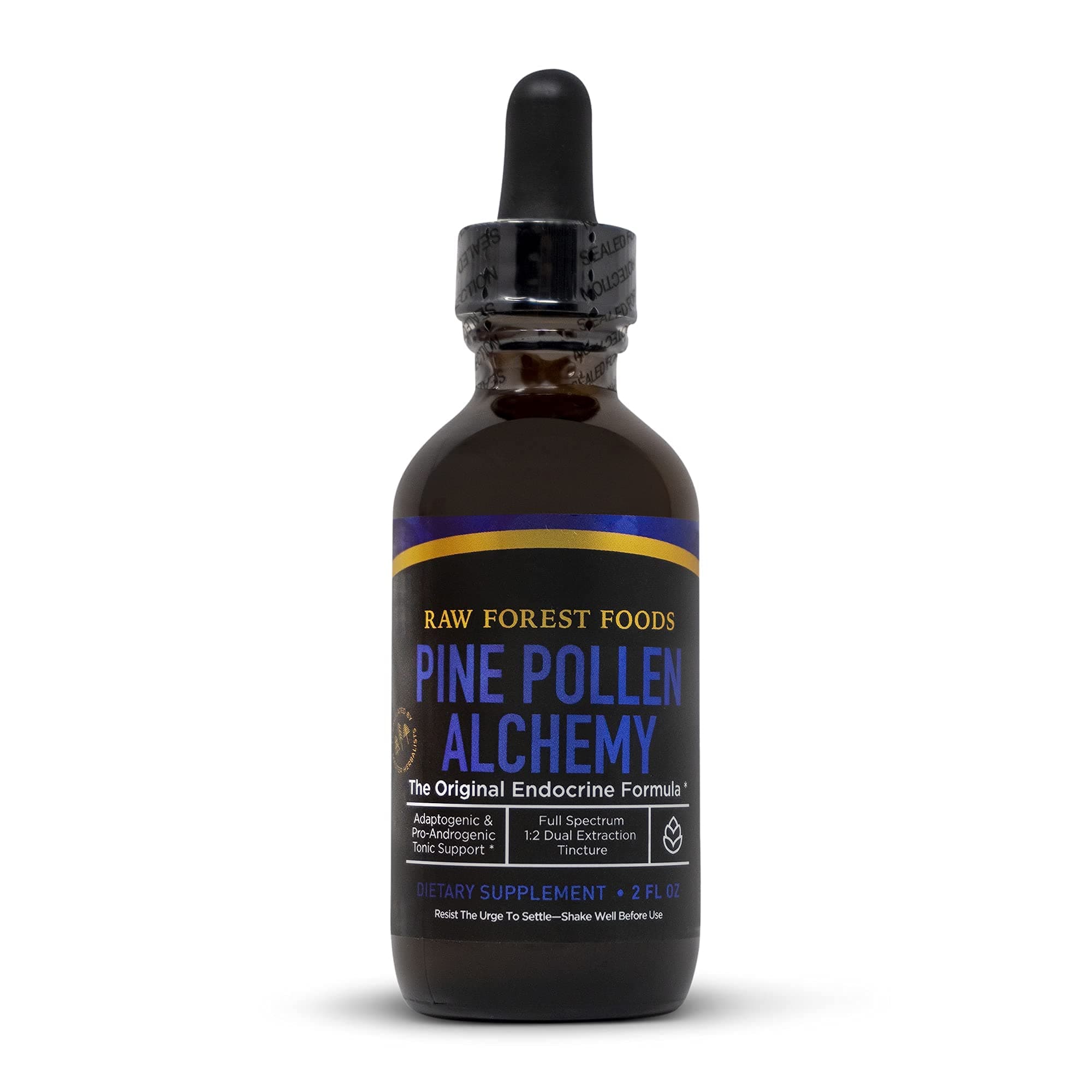 Pine Pollen Alchemy Tincture — Daily Tonic, Sustained Pine Pollen Support — Adaptogenic, Pro-Androgenic — Full Potency Bioavailable Dual-Stage Tincture — Men & Women — Vegan, Gluten Free — 2 Ounces