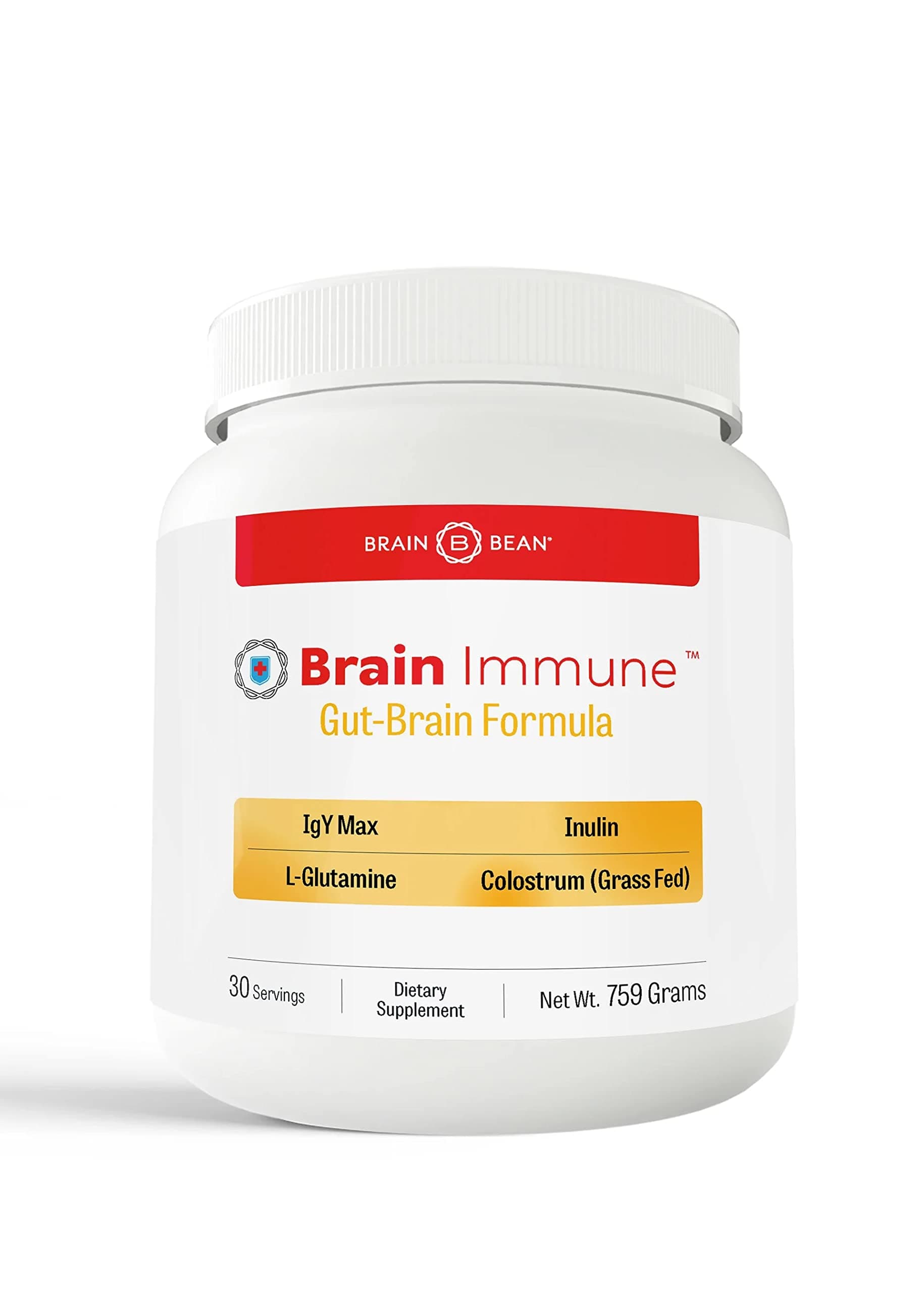 Brain Bean Brain-Immune | Advanced Formula to Support Leaky Gut, Leaky Brain, Immune System | with 10g Colostrum with Lactoferrin, 5g L-Glutamine, 4g IgY Max, and 1g Inulin | 30 Servings