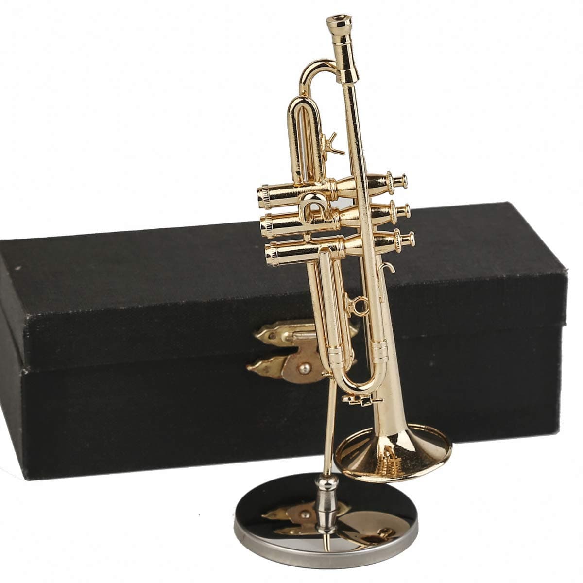 Seawoo Copper Miniature Trumpet with Stand and Case Mini Musical Instrument Mini Trumpet Miniature Dollhouse Model Christmas Ornament 4.65"x1.18"