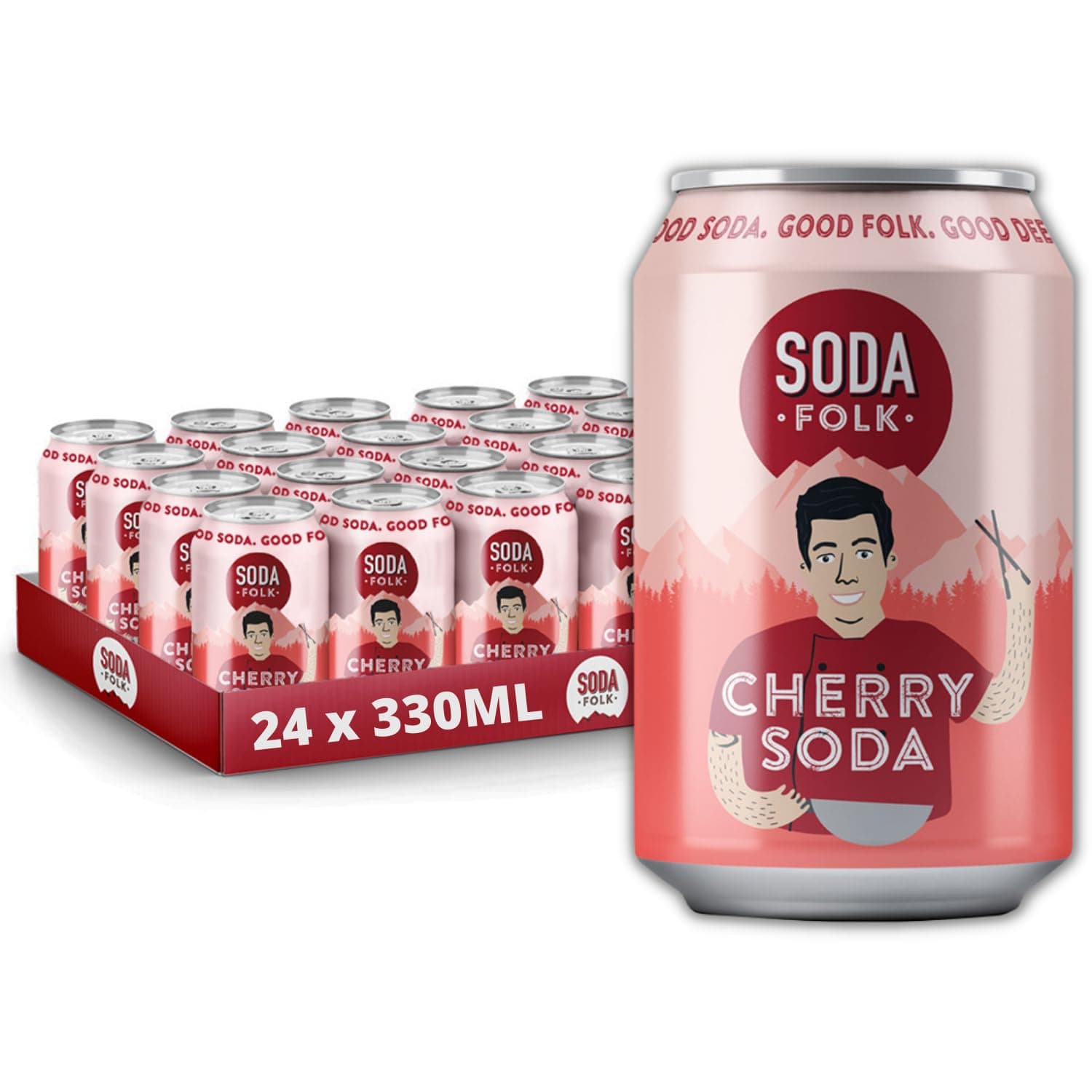 – Cherry Soda, American Style Fizzy Drinks, No Added Sugar, Refreshing Soft Drink, 100% Natural Ingredients, Gluten Free & Vegan (24 x 330ml Cans)