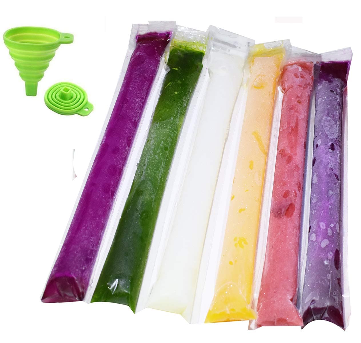 120pcs Ice Popsicle Molds Bags Ice Cube Mold Ice Pop Mold Pouch with Zip Seals get Funnel Free, 11"x2" DIY Zip-Top Ice pop Pouches for Gogurt Ice Candy or Freeze Pops Fruit Vegetable Freezer Tubes