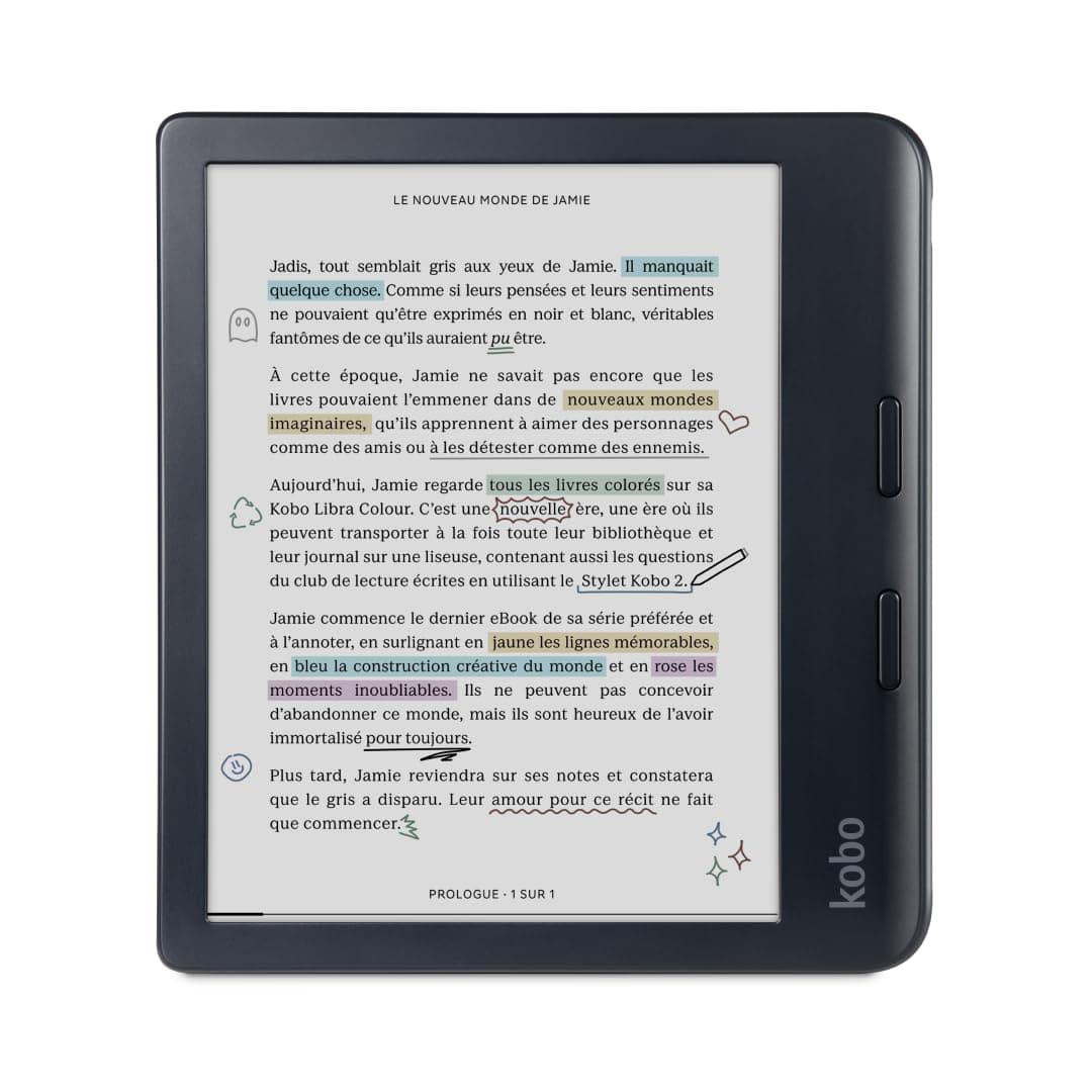 Kobo Libra Colour Black | Liseuse eBook Couleur | Écran Couleur E Ink Kaleido™ 3 sans Reflets de 7" | Option Mode Sombre | Étanche | Livres Audio | 32 Go de Stockage | Noir