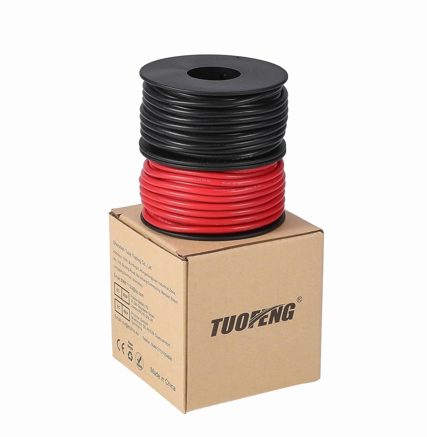 TUOFENG (16AWG 20m spools) - 16 awg Electronic Wire,20m Silicone Wire Flexible Tinned Copper Wire High Temperature Resistance 2 Separated Wires 10m Black and 10m Red Stranded Wire