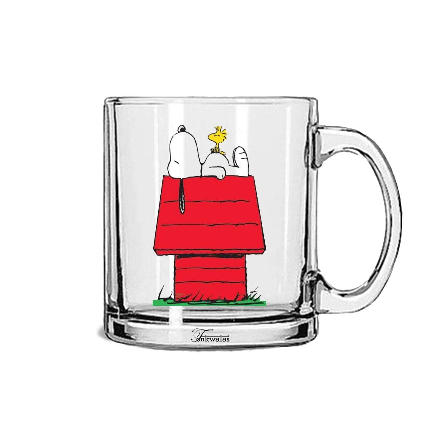 Snoopy Sleeping on Dog House Printed Transparent Glass Coffee and Tea Mug Cartoon Best Gift for Dog Lover (325 ML)