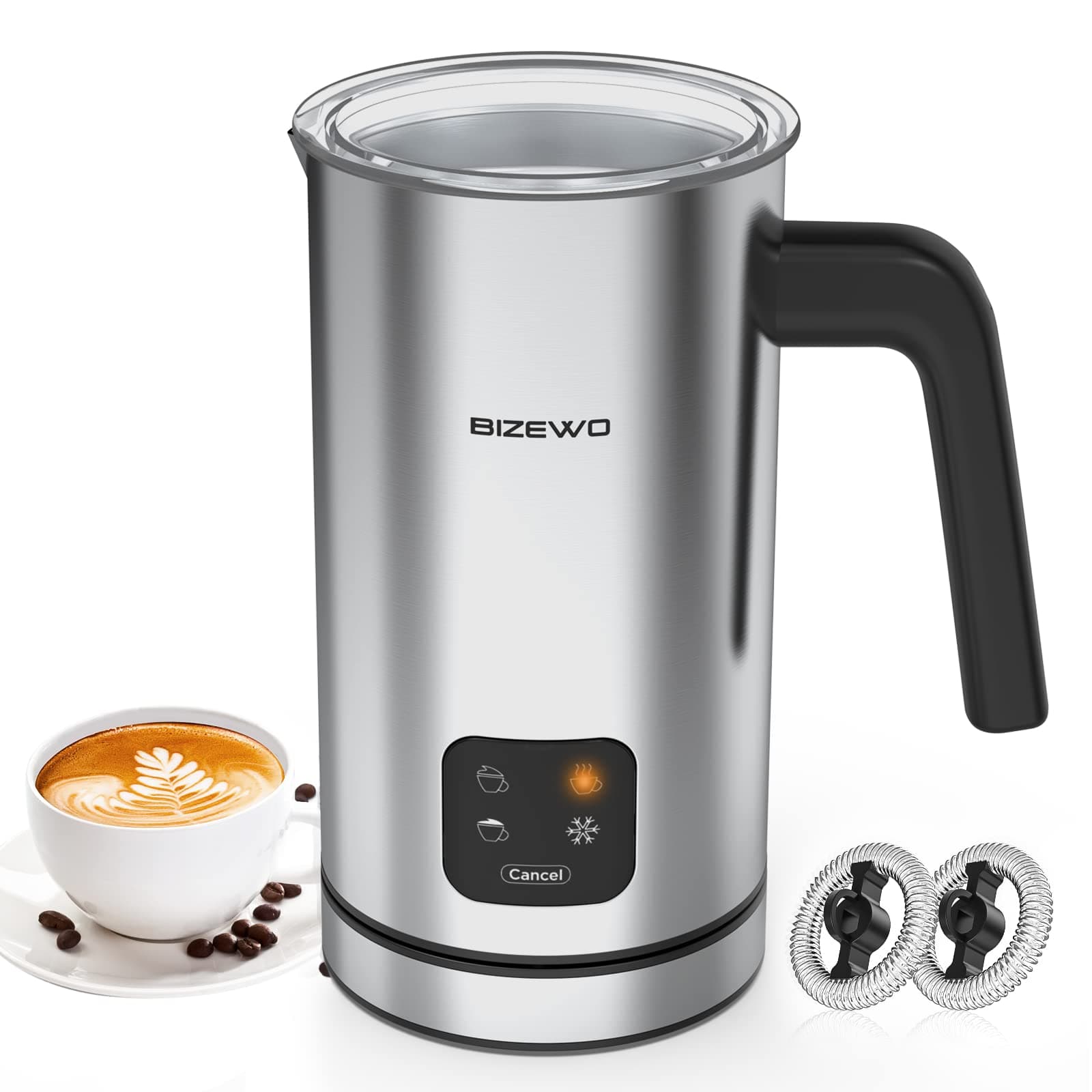 Milk Frother Electric, Warm and Cold Milk Steamer, 4 IN 1 Automatic Milk Warmer Stainless Steel with Touch Screen for Coffee, Latte, Macchiato, Cappuccino, Hot Chocolate