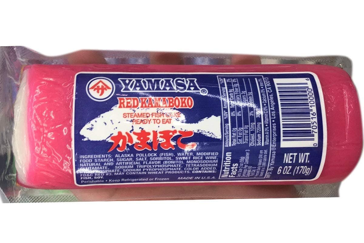 Yamasa Red Kamaboko 蒲鉾かまぼこ Steamed Fish Cake Alaska Pollock Grilled Cured Surimi Japanese Ramen Side Dish 6oz (Pack of 3)