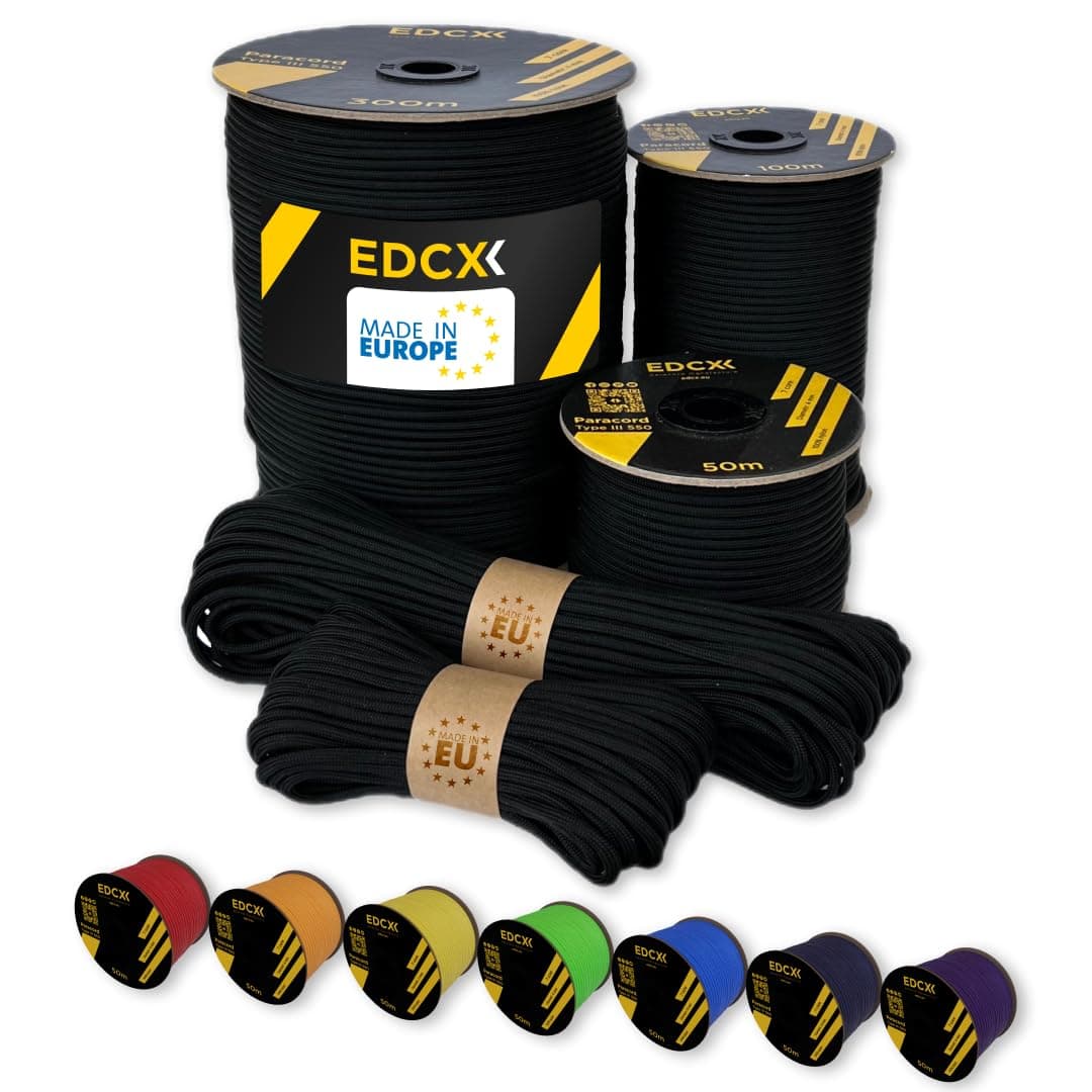EdcX Paracord 4mm, 35+ Solid Colors (10m, 15m, 30m, 50m, 100m, 300m) | Ideal for Crafting, DIY, Camping, Survival, Outdoor | 100% Nylon Rope 4mm | Tactical Cord 550 Type III