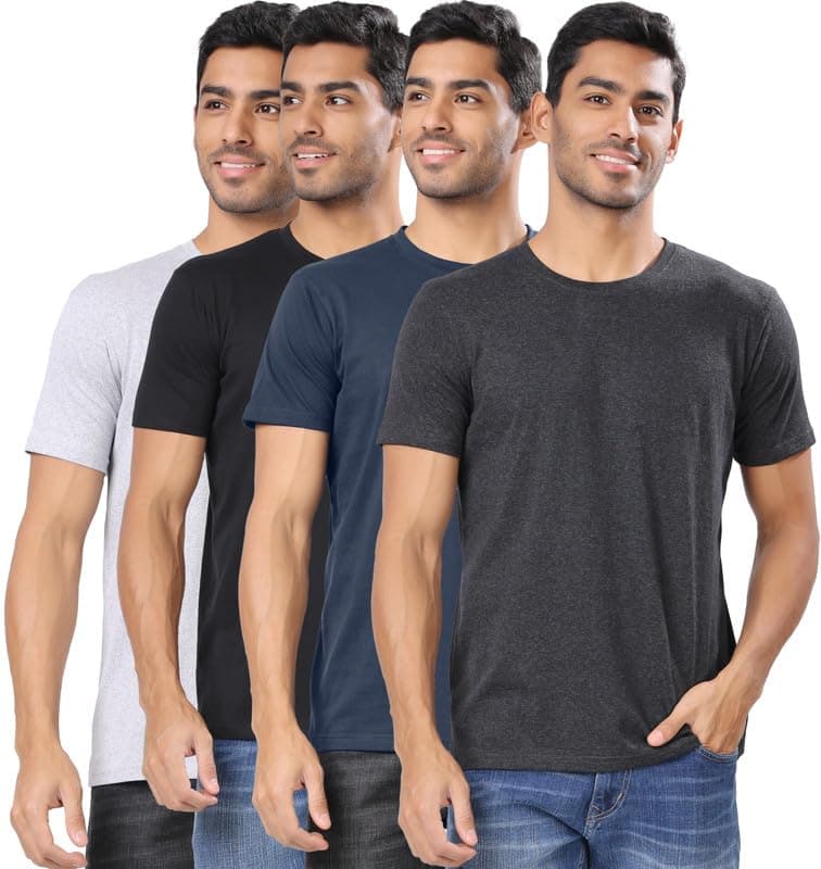 London Hills Men's Cotton Blend Regular Fit Solid Round Neck Half Sleeve T-Shirts - Pack of 4