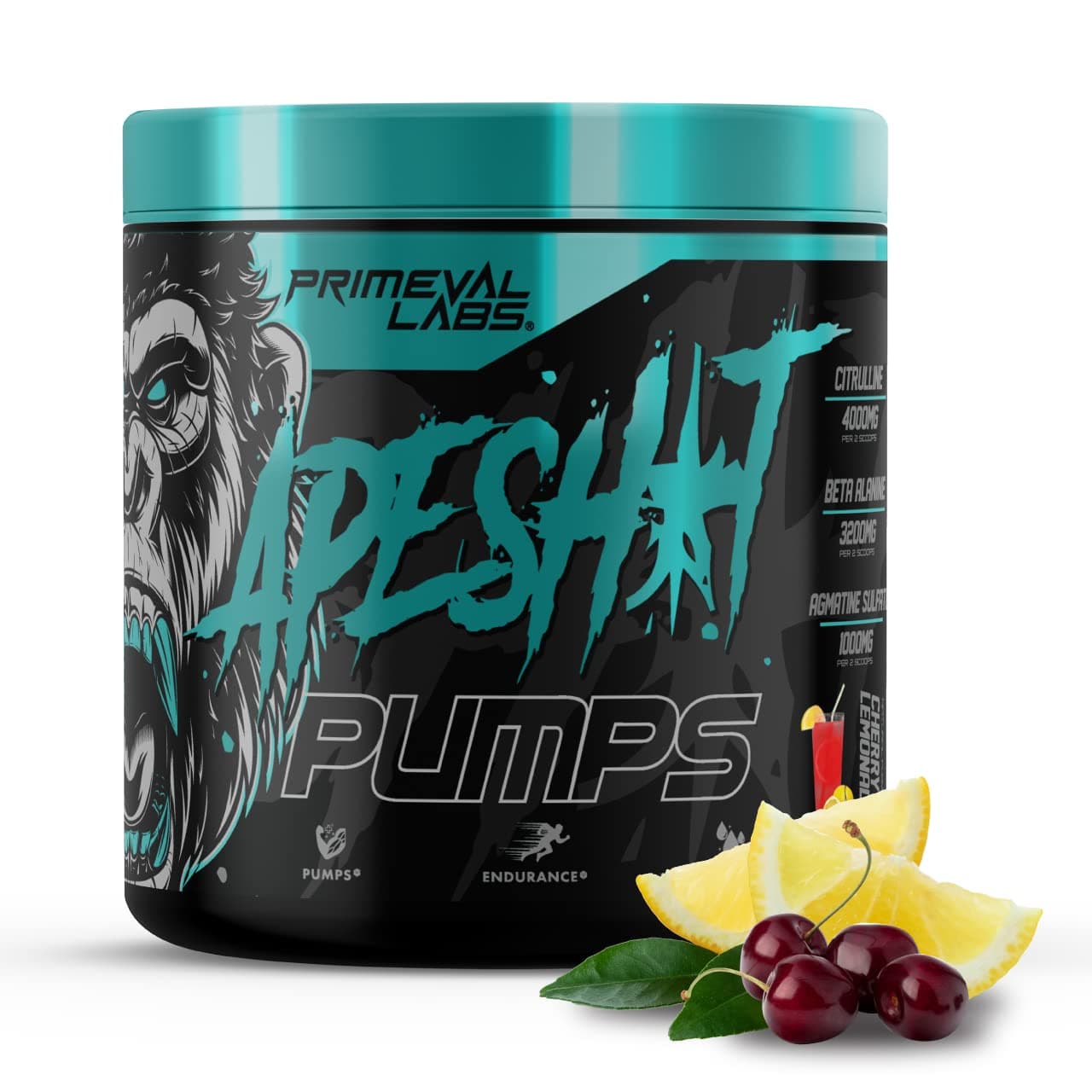 Primeval Labs Ape Pumps PreWorkout Powder for Men and Women | Caffeine Free | NItric Oxide Pump Pre Workout, Intense Pumps, Strength, Beta Alanine, L Citrulline, Agmatine | Cherry Lemonade 40 Servings