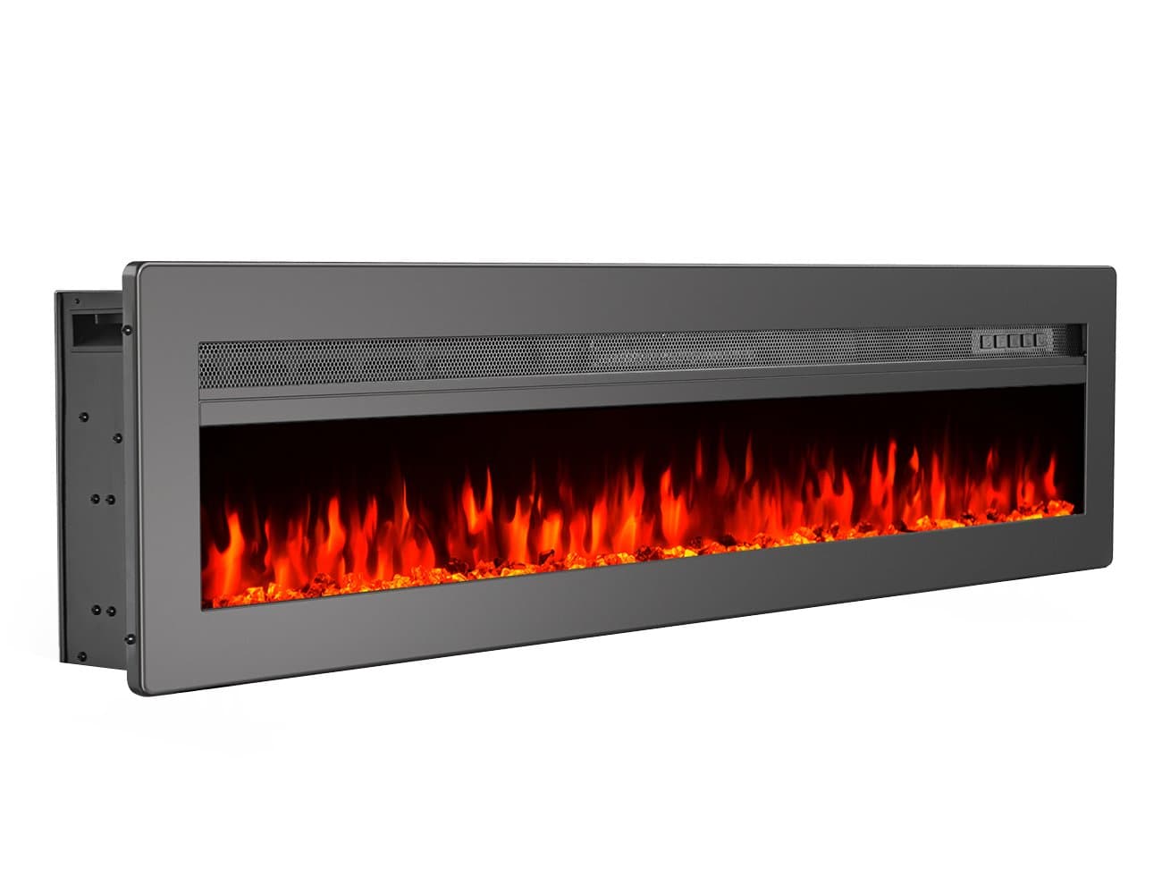 50 Inches Wall Recessed Electric Fireplace 9 Changeable Color Realistic Crystal Stone Flame Heater, with Remote, 1500W, Metal Panel - Black