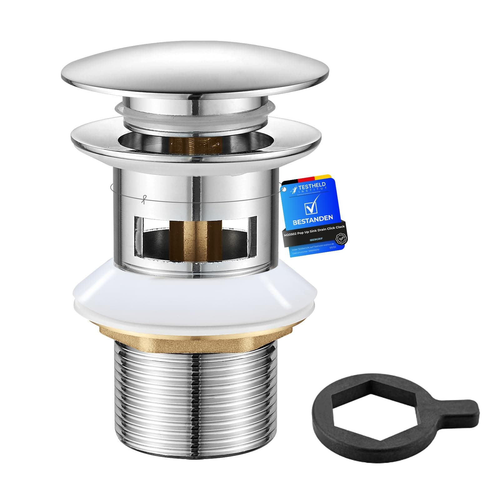 IBERGRIF M20502 vidage Salle de Bain, Bonde de Lavabo Pop Up, Chromé, Argent