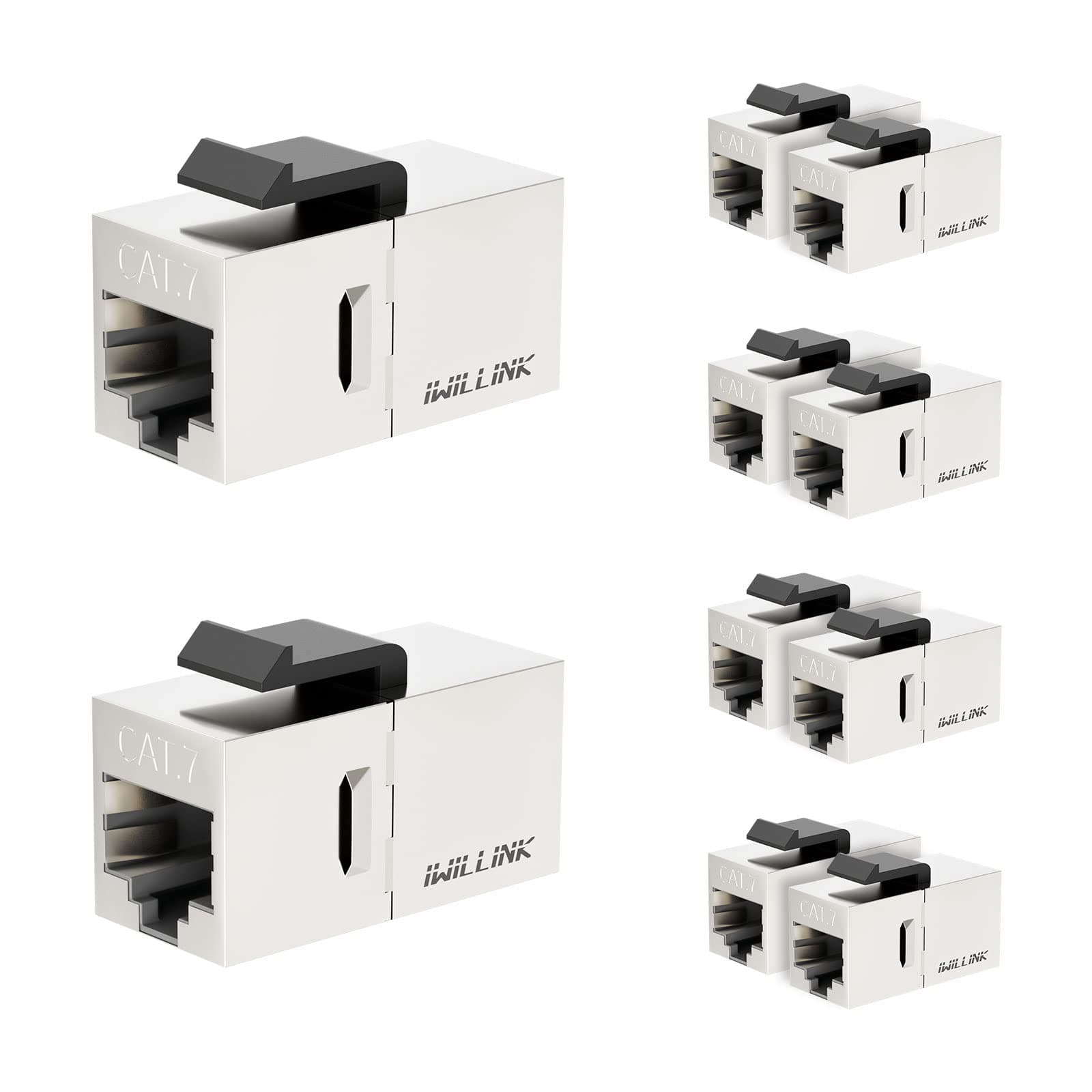 iwillink 10Gbps CAT7 Coupler RJ45 Keystone Shielded Coupler 10-Pack, Ethernet Coupler, Female to Female Keystone Jack,STP Keystone Insert for Cat7/Cat6a/Cat6/Cat5e Cable