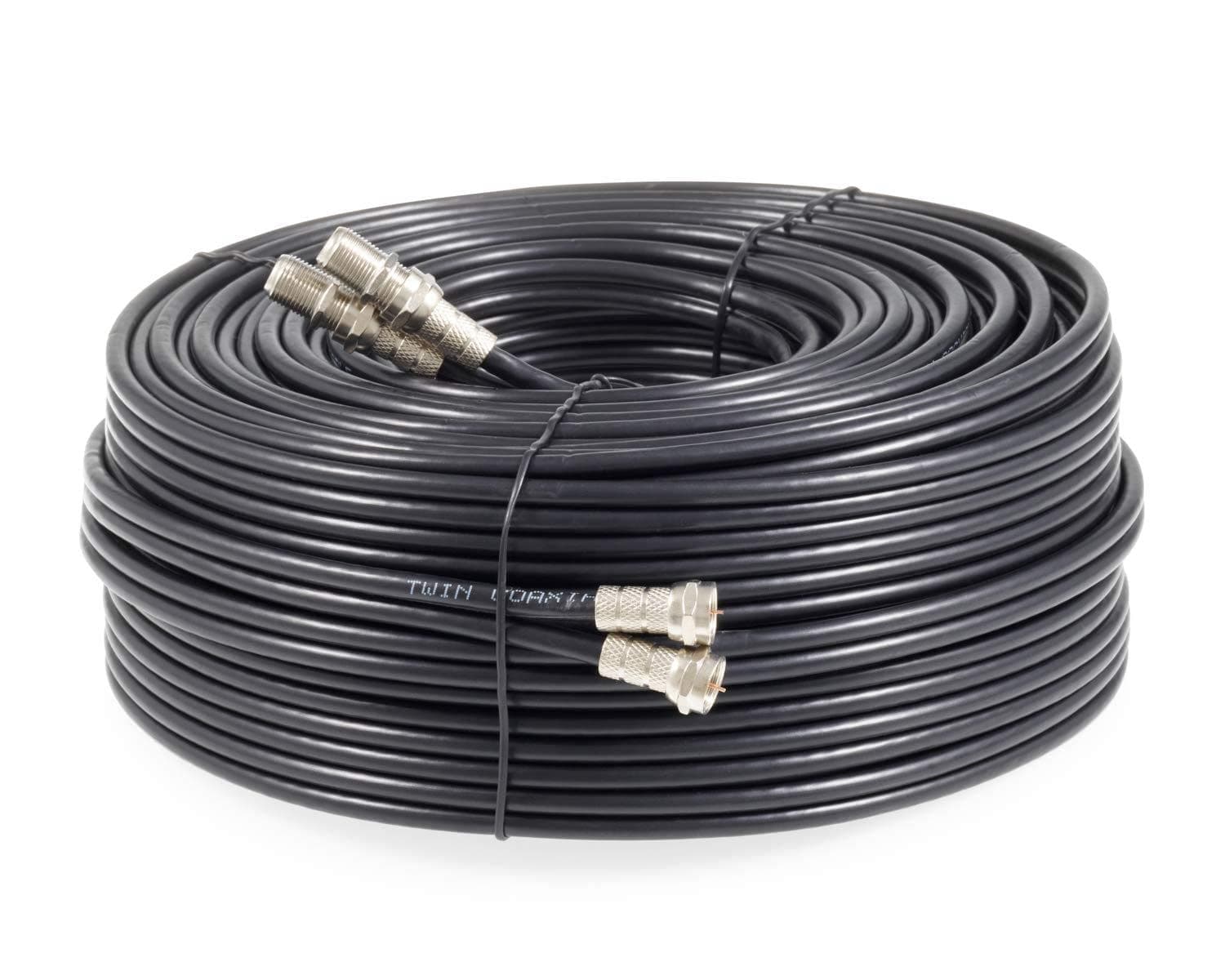 SSL Satellites 1 m Twin Satellite Shotgun Coax Cable Extension Kit with Fitted F Connectors for Sky HD Q and Freesat - Black (1 Meter, Black)