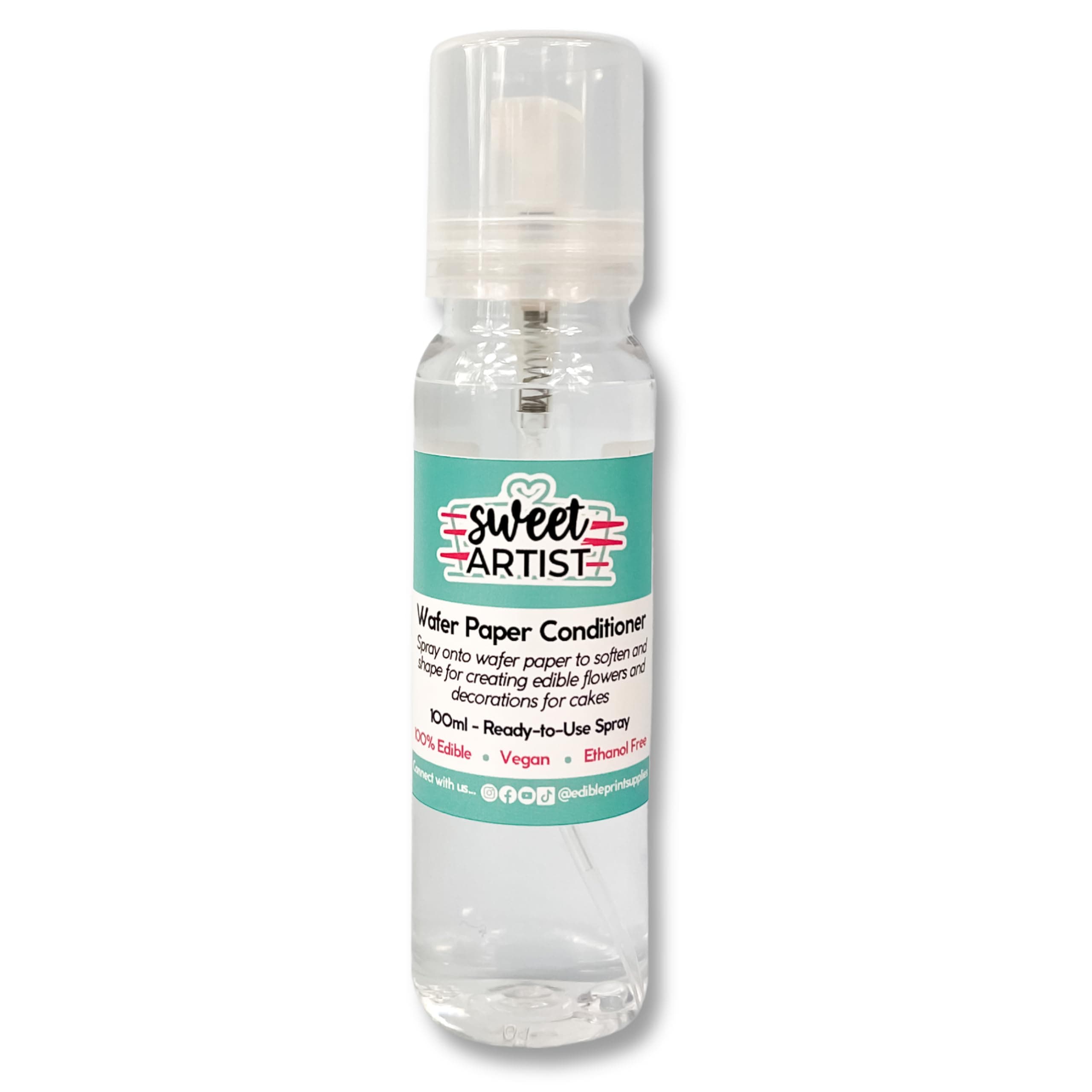 Edible Print Supplies Sweet Artist Wafer Paper Conditioner - 100ml Ready-to-Use Spray - for Making Edible Wafer Paper Flowers and Cake Decorations - Makes Wafer Paper Flexible - 100% Edible