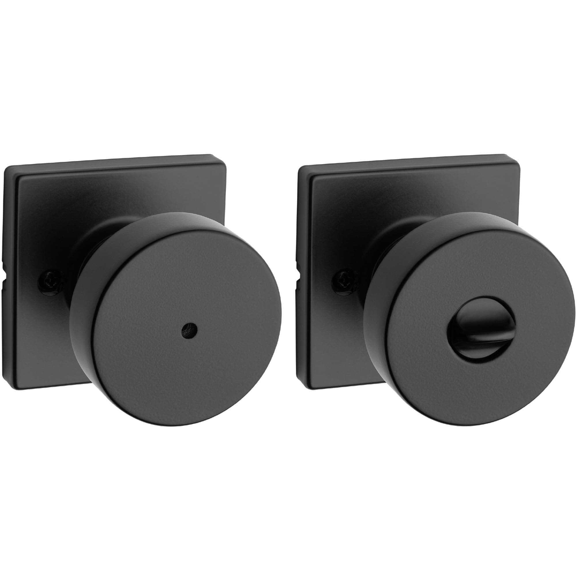 Kwikset Pismo Interior Privacy Door Knob with Lock, Door Handle For Bathroom and Bedroom, Matte Black Keyless Turn Lock Doorknob, with Microban Protection