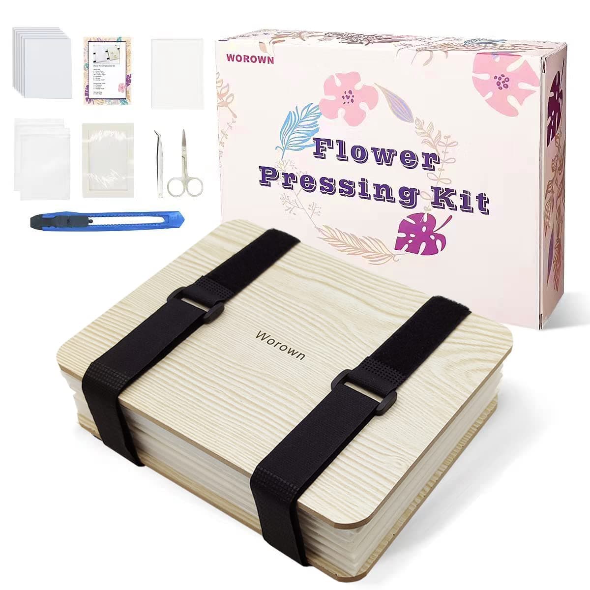 Worown Professional Flower Press Kit, A5 Flower Press, 6 x 8 inch Leaf Press, Plant Press, 6 Layers Nature Press Kit Including Instructions for Adults & Kids
