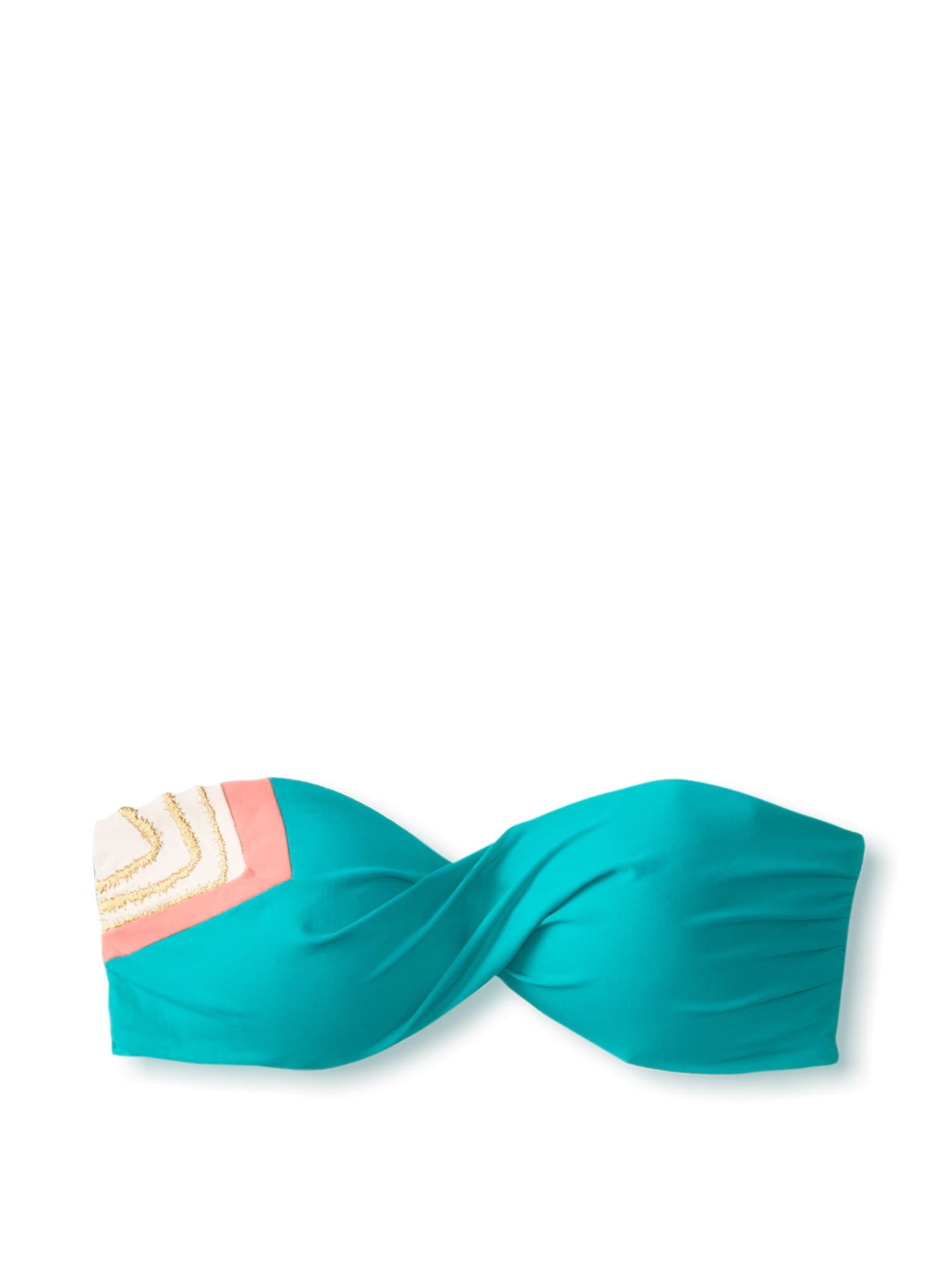 L Space Swimwear Color Block Peacock Neo Bandeau, Turquoise, XSmall (A/B)