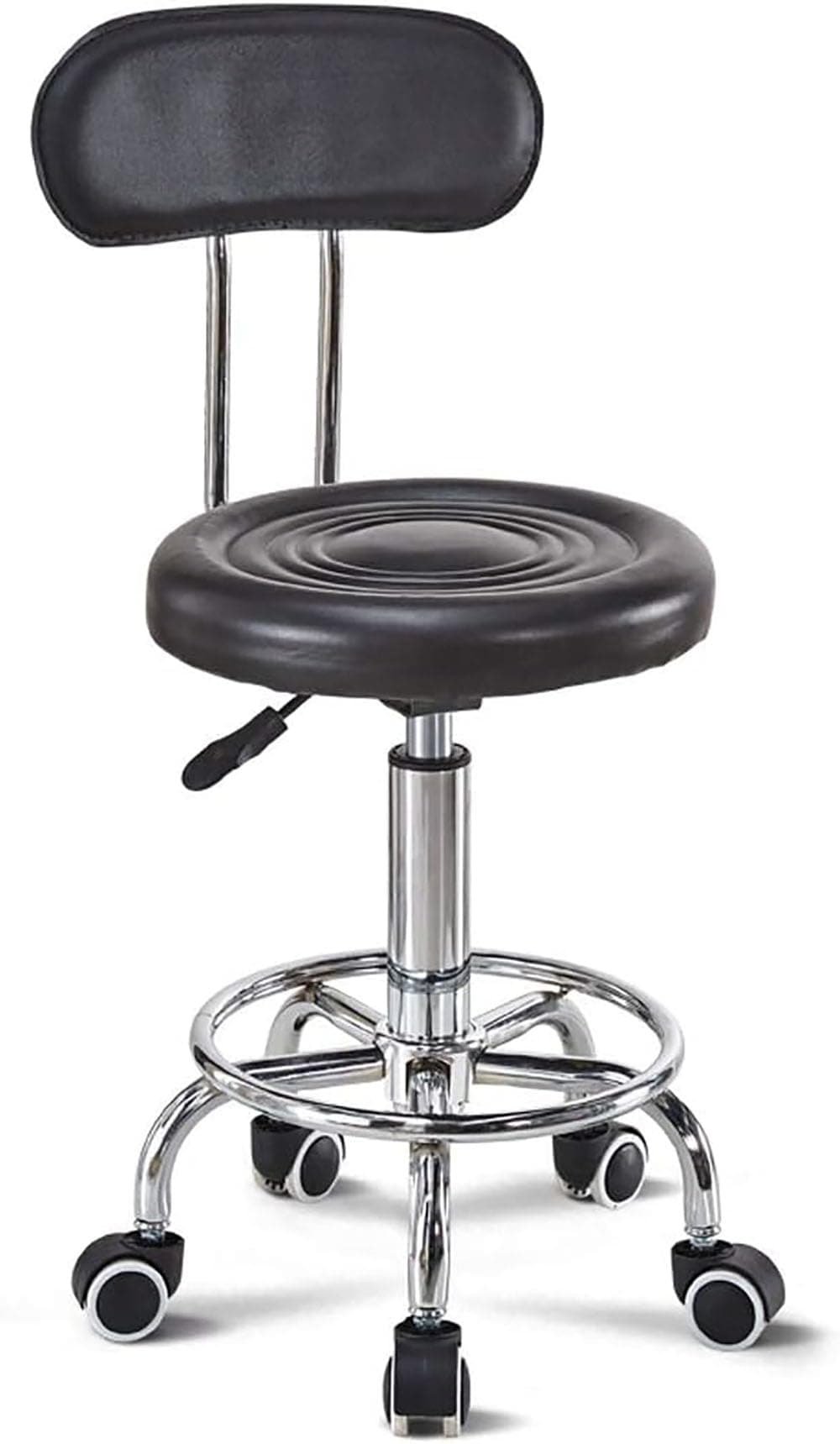 APAPRound Bar stools,Metal Swivel stool with Backrest ,Adjustable Height Bar Chair with Wheels,for Home,Office,Kitchen,Barbershop,Bar,Spa (with Wheels, Black)