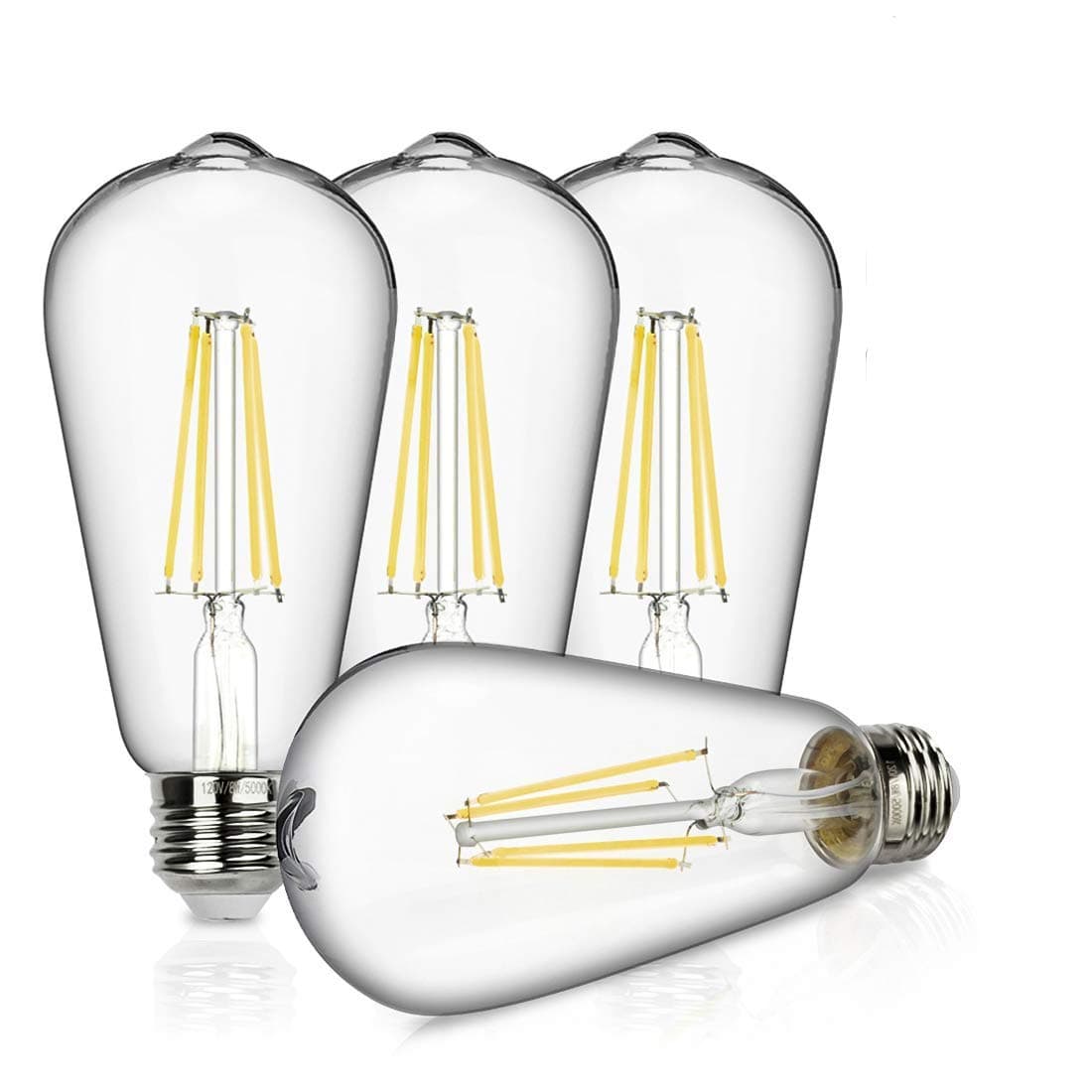 Vintage LED Edison Bulb, 8W Dimmable Filament Light Bulb, ST64 940 Lumen Daylight 5000K, 75W-100W Incandescent Equivalent,E26 Medium Base Squirrel Cage Antique Lamp, Pack of 4