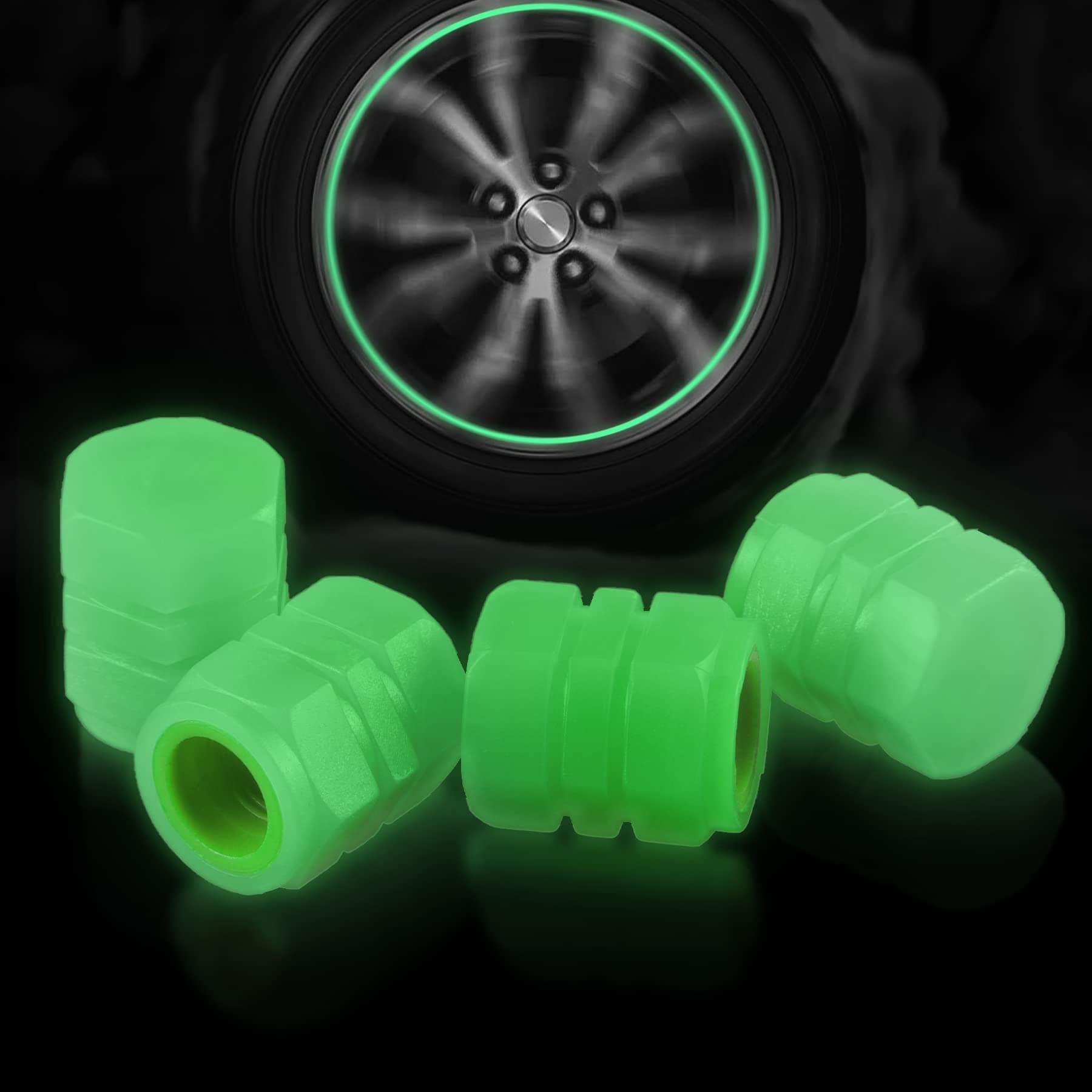 UYYENoctilucous Car Tire Valve Stem Caps,4ps Universal Air Caps Cover, Car Accessories Universal for Car, Motorcycles,SUV,Trucks,and Bike-Green