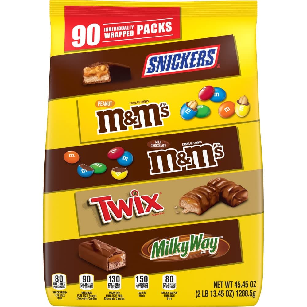 M&M'S, SNICKERS, TWIX & MILKY WAY Variety Pack Chocolate Candy Assortment, 90 Pieces Bag