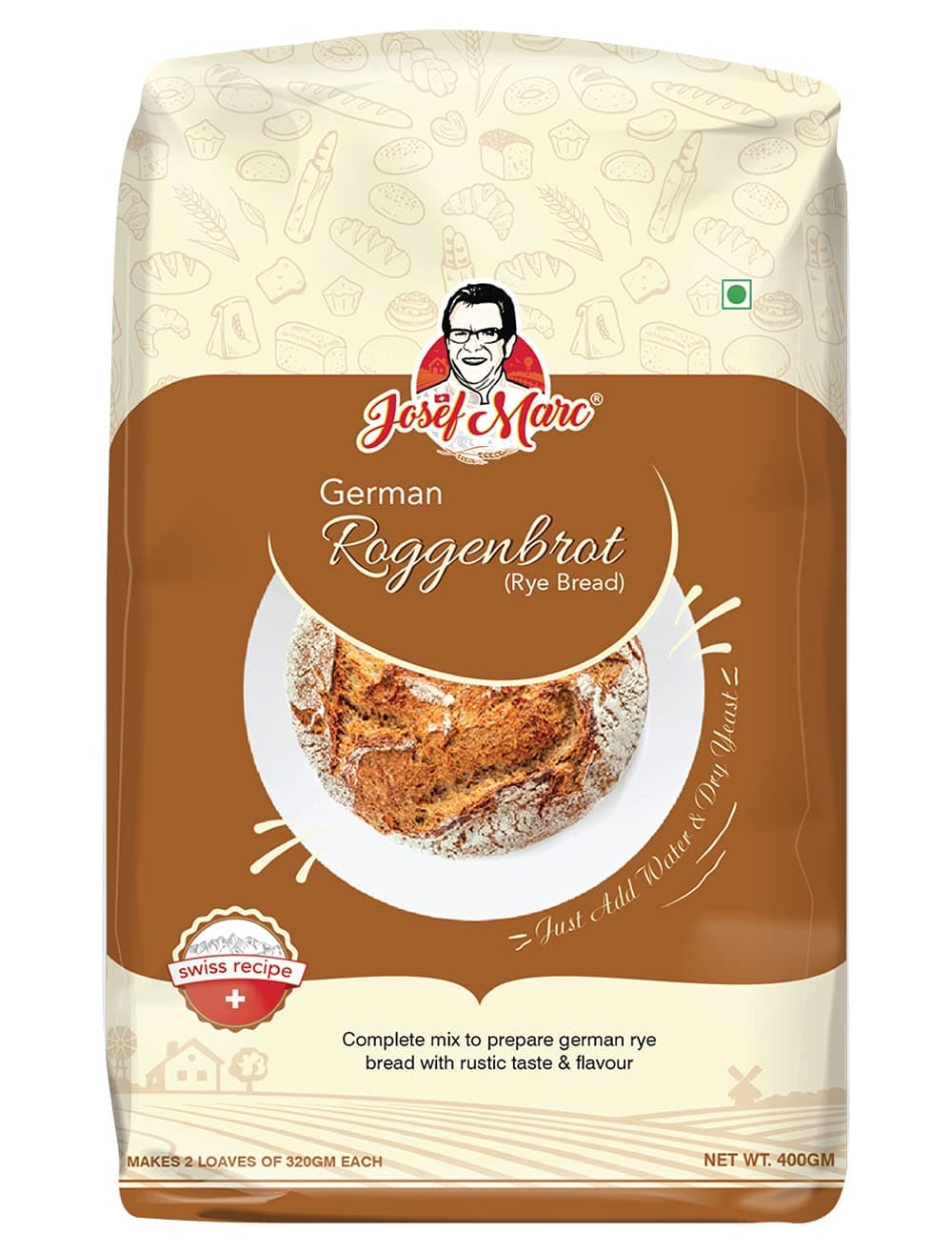 German Roggenbrot, 400gm - Rye Bread Premix, Non GMO, No Artificial Color or Preservative | Formulated in Switzerland
