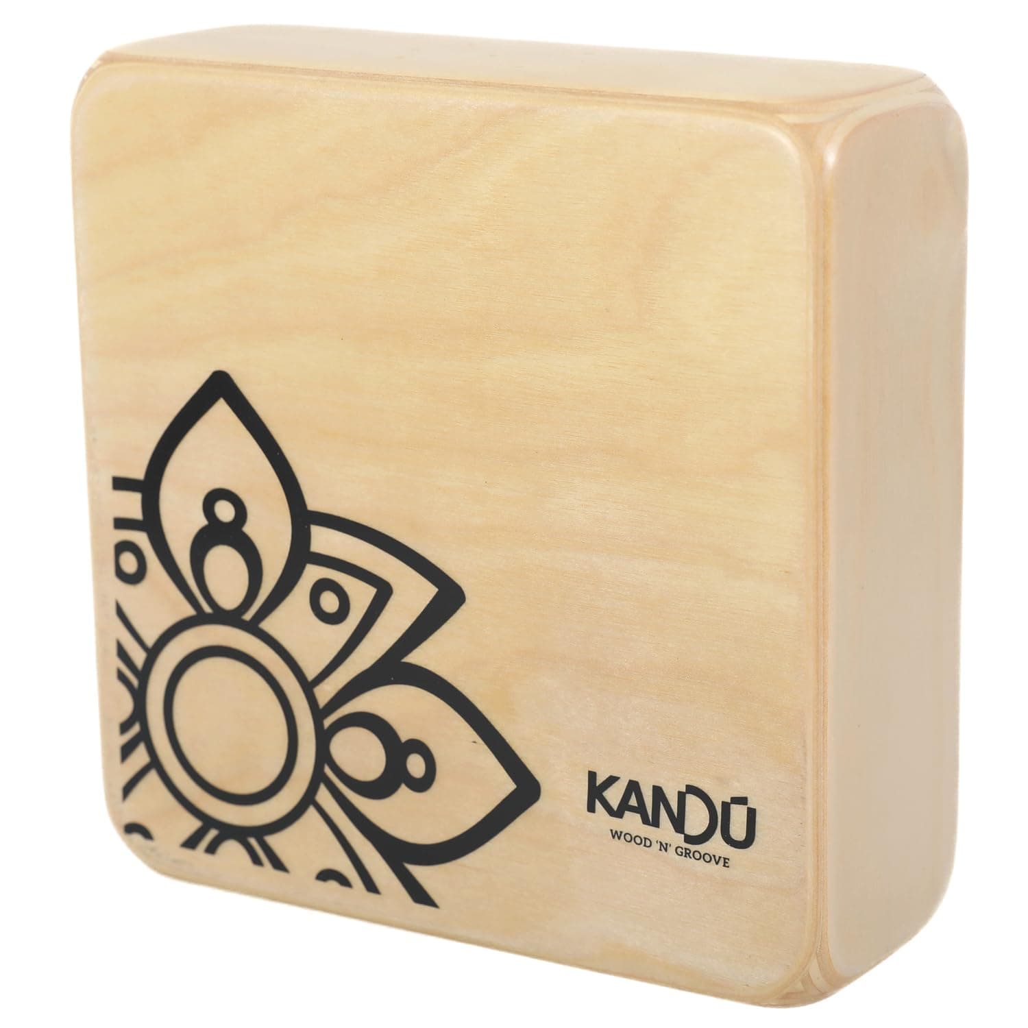 The Kandu Clever Shaker is the first-ever shaker drum with two distinctive sounds: one side like a clave, the other more like a bongo (Natural Black logo)