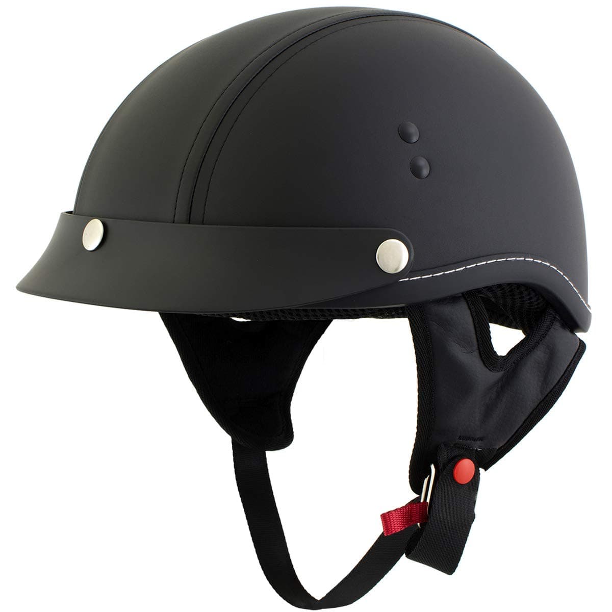 Outlaw T70 'Dark Rider' Advance DOT Black Leather Like Half Helmet with Snap Visor - Small