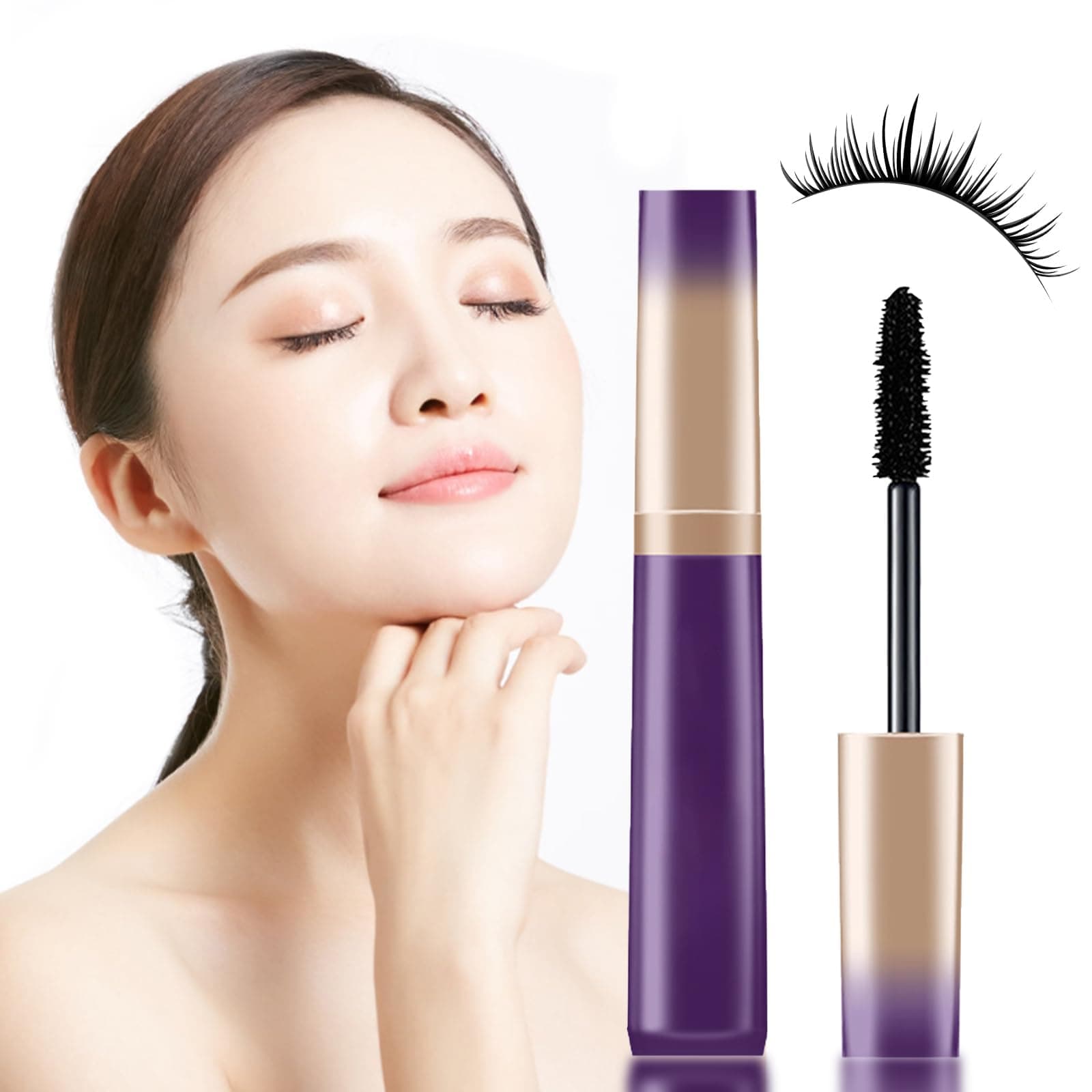 4D Fibre Mascara, Extra Thick Mascara Black Waterproof Volume and Length, Natural Water Resistant Smudge-Proof Curling, Moisturise & Condition Lashes, No Clumps Long-Lasting Natural Mini Eye Makeup