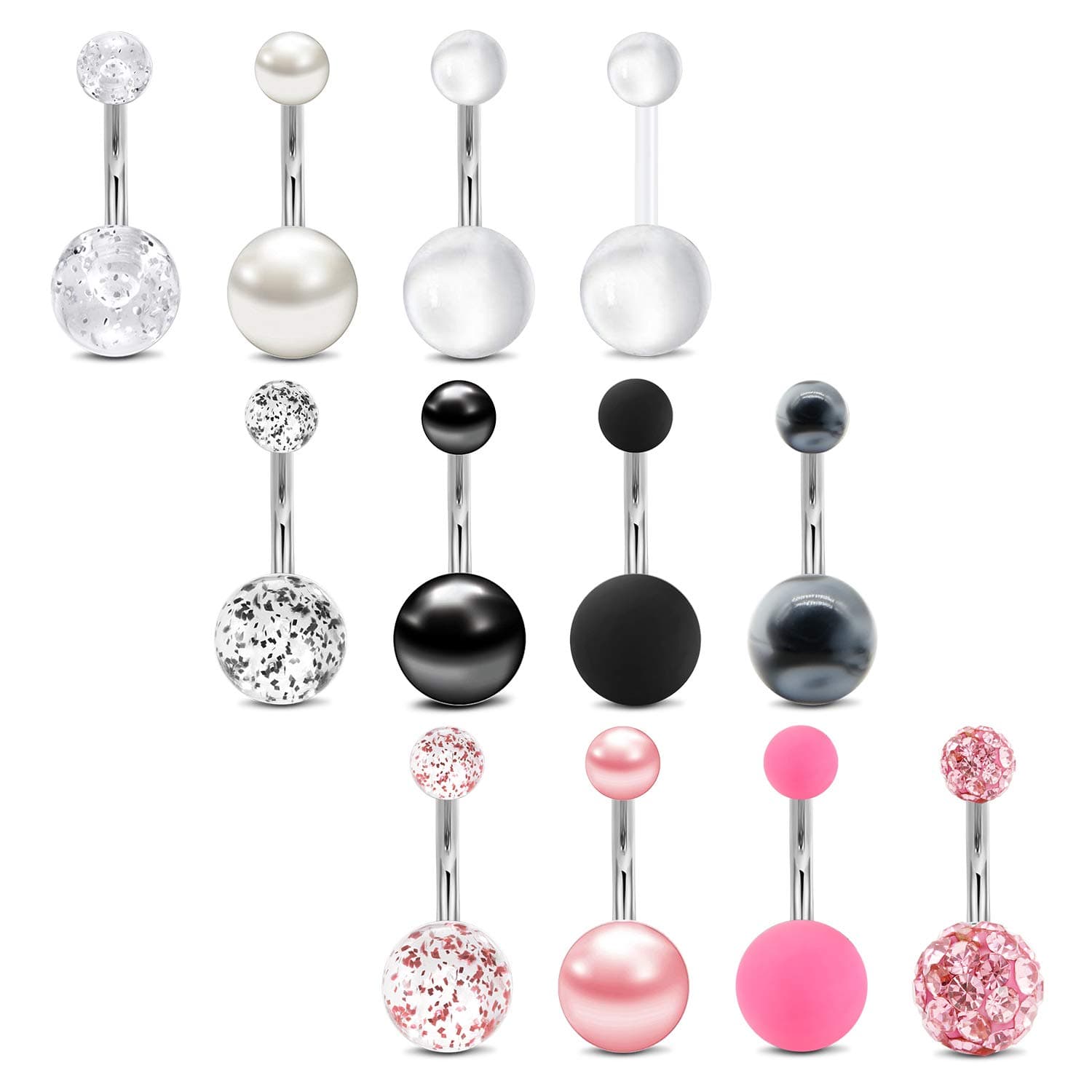 Belly Button Ring Surgical Steel Belly Rings for Women Hypoallergenic Belly Button Rings Clicker Belly Button Ring Belly Piercing Silver Rose Gold Pink Black Navel Rings for Women