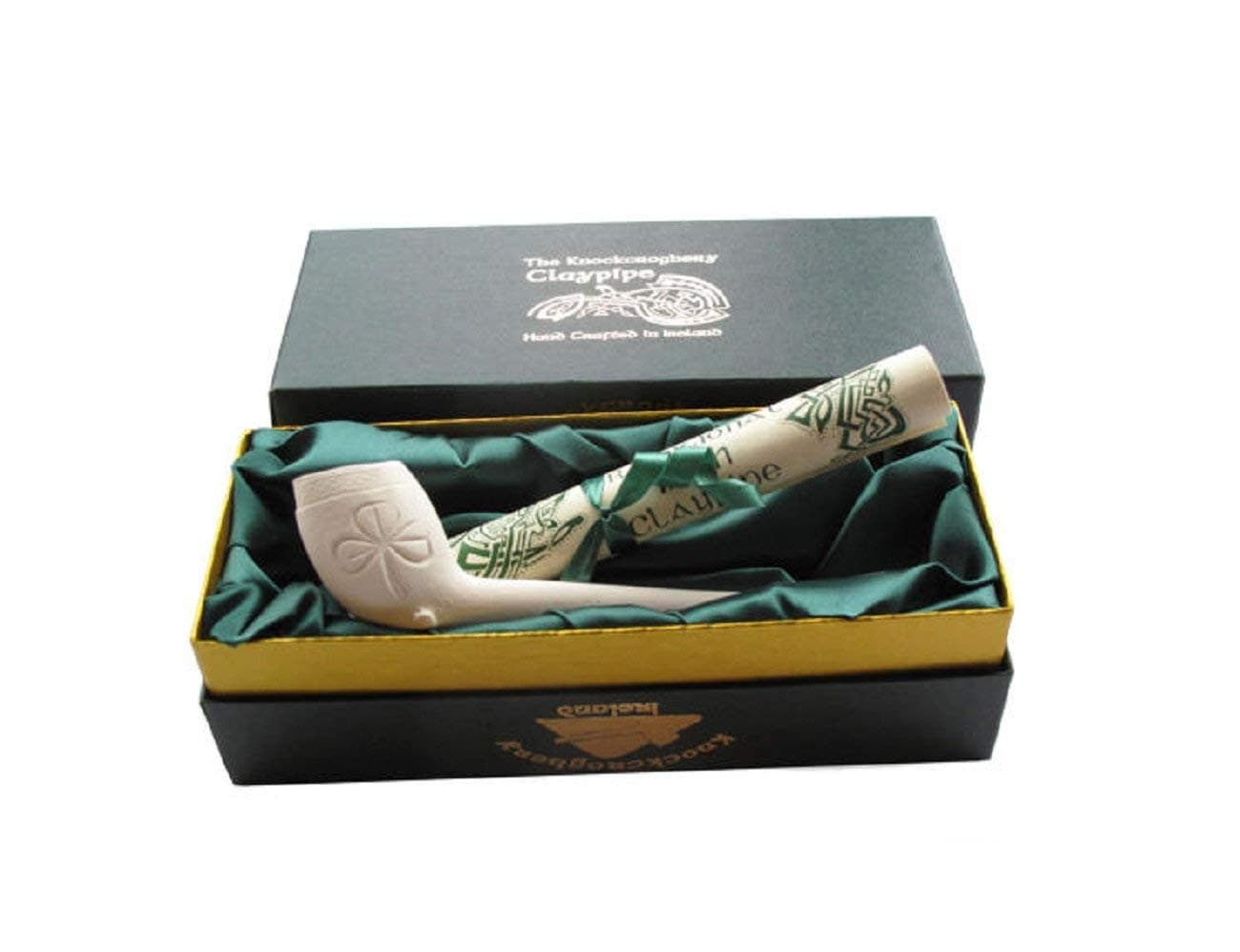 SchwartsCount Clay Pipe Shamrock Design Made in Ireland with Gift Box and Traditional Scroll