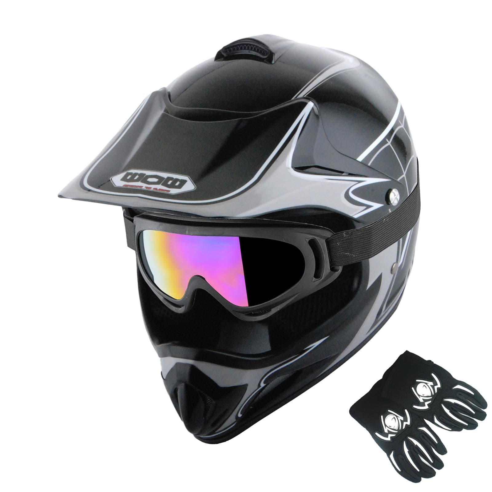 WOW Youth Kids Motocross BMX MX ATV Dirt Bike Dianosour Helmet Dragon + Goggles + Martian Youth Glove Bundle: HJOY MG Bundle
