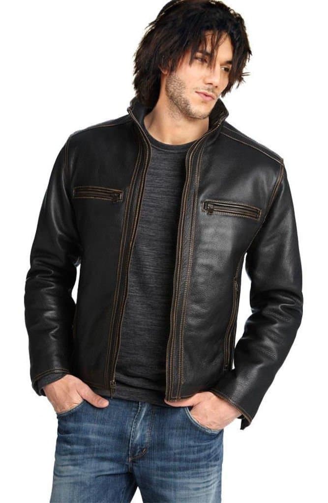 NOORA Men's Pure Slim Fit Outerwear Leather Jacket (Size : XS to 2XL, Color : Black)