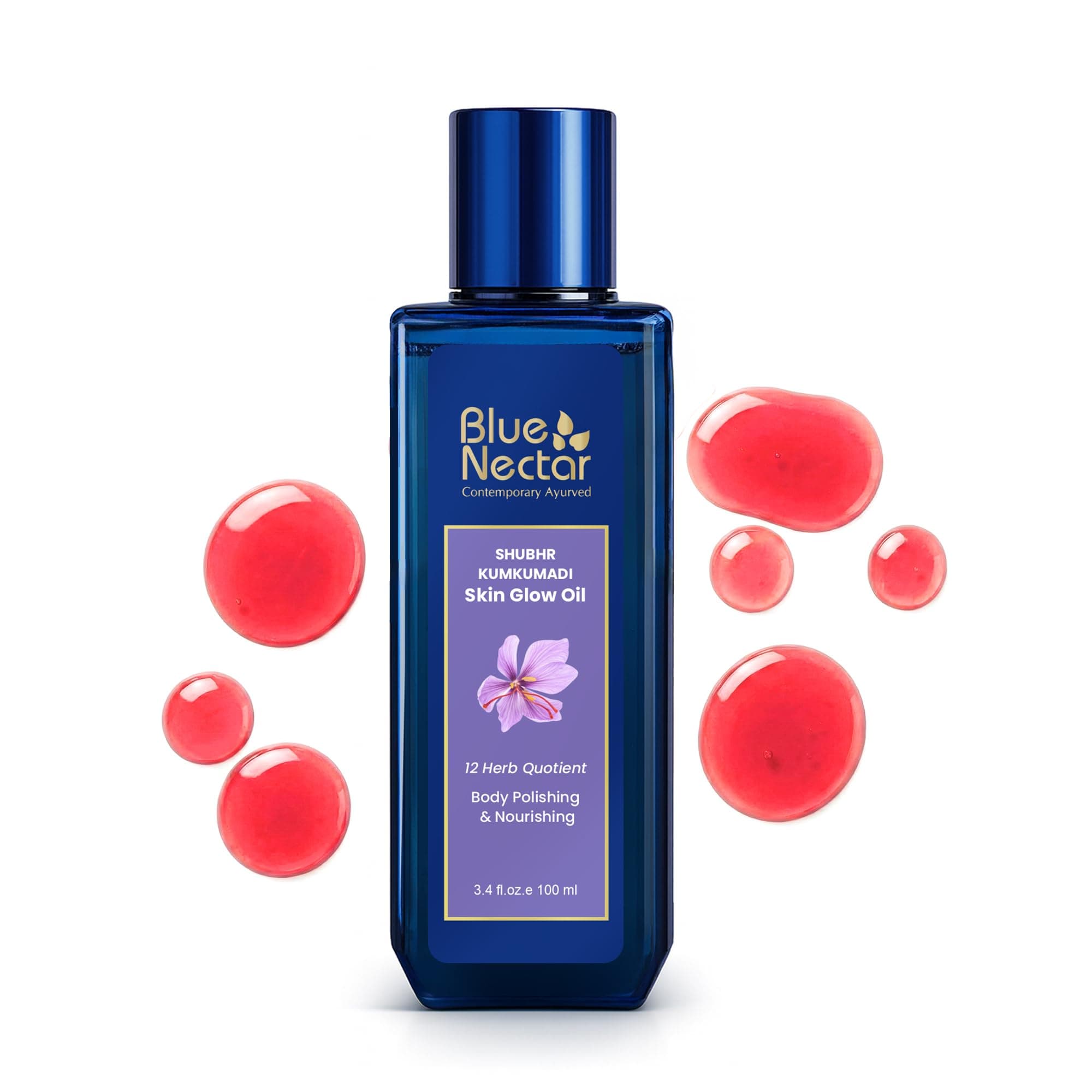 Blue Nectar Kumkumadi Body Oil for Glowing Skin | Moisturizing Oil for Dry Skin with Relaxing Aroma | Plant Based Body Oil for Women & Men (12 Herbs, 3.4 fl oz)