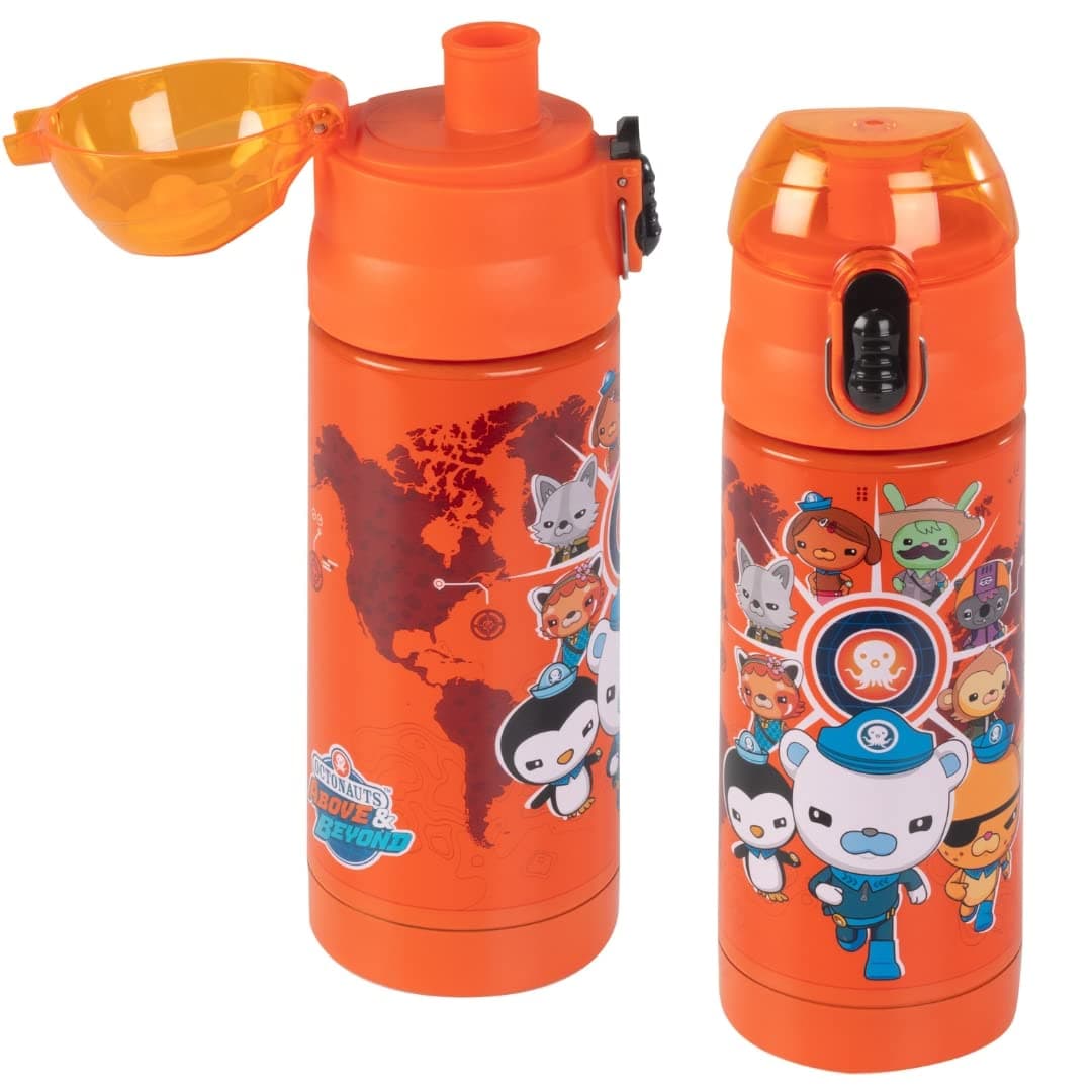 Octonauts Above & Beyond Stainless Steel 13 oz Reusable Water Bottle for Kids, Orange- Double Wall Insulated, Spill Proof Lid w/Built-in Straw-Keep Liquids Hot or Cold For Hours-Fits Most Lunch Bags
