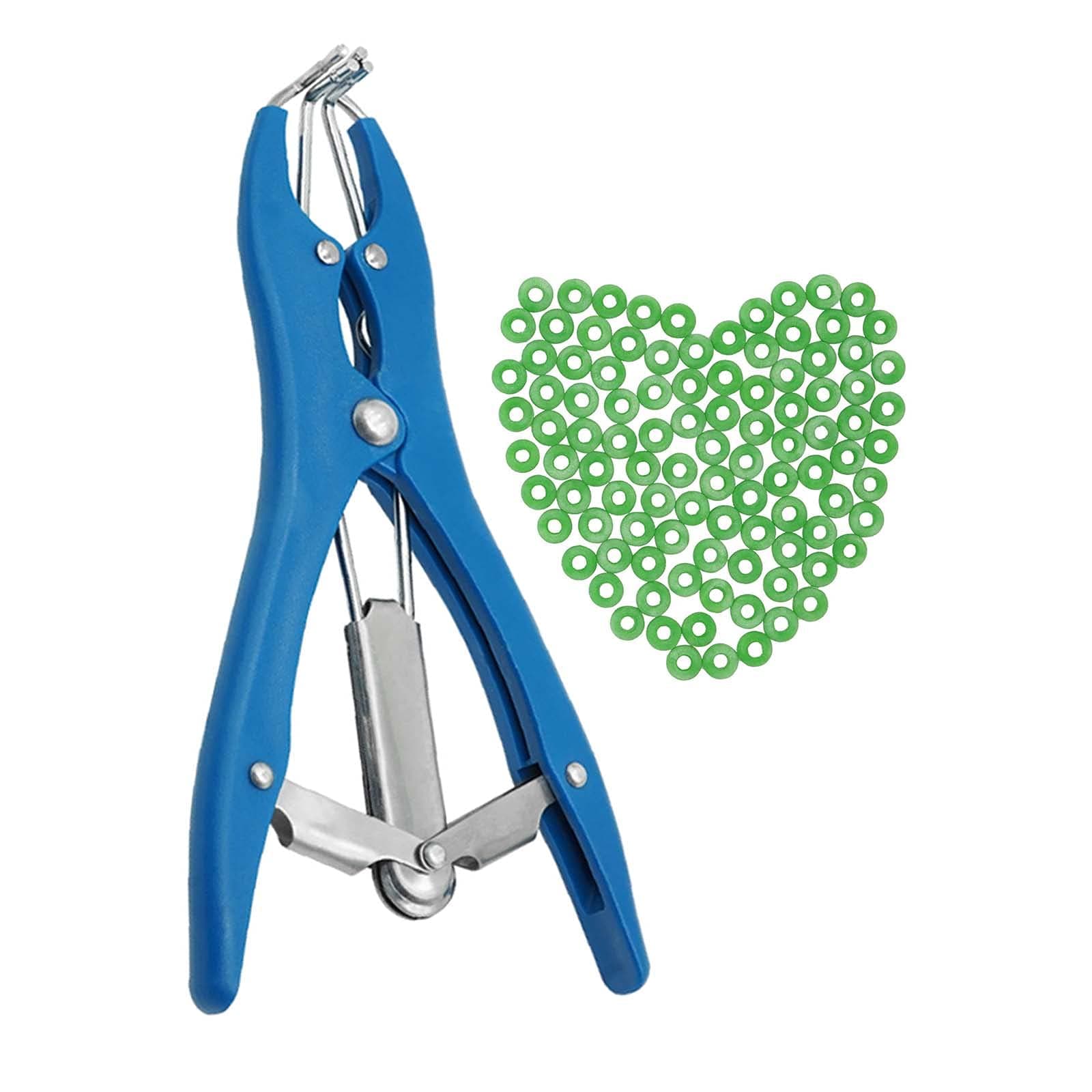 Livestock Castration Bander with 100 Pieces Castrator Rings for Lambs and Piglets