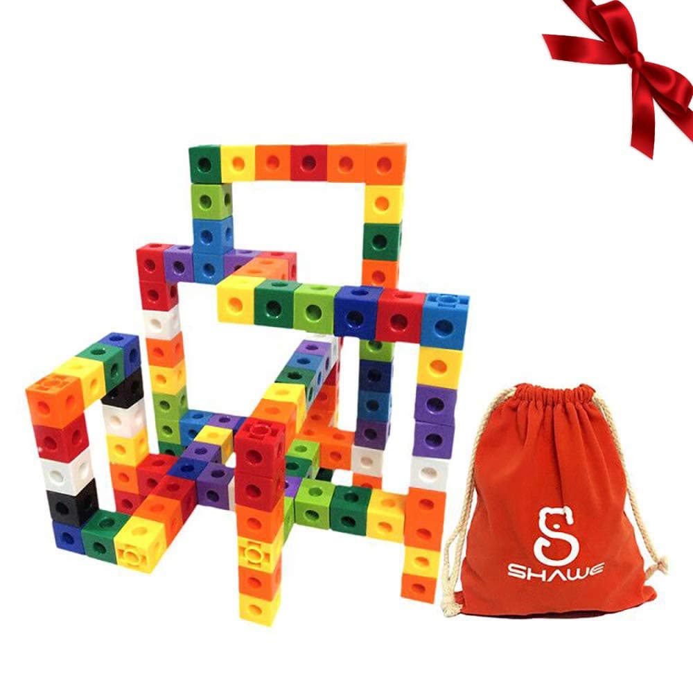 SHAWE Kids Construction Toys, Snap Cube Autism Toys, Creative and Educational Alternative to Building Blocks - Kids Safe Material! Package in Adorable Bag (100 Pieces Cubes)