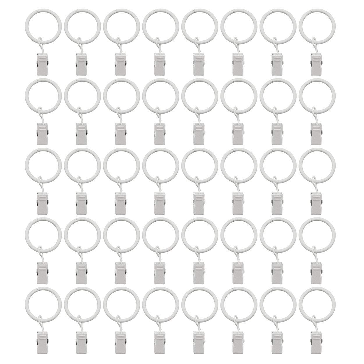 Karier40 Pack White Curtain Rings with Clips,1 Inch Interior Diameter White Clip Rings for Curtain