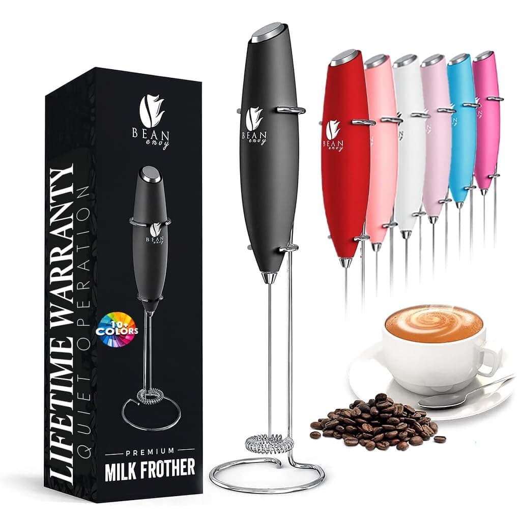 Milk Frother, Coffee Stirrers, Frother Wand, Milk Frother Handheld, Frother with stand, Hand Blender for Coffee, Lattes, Cappuccino, Matcha and Hot Chocolate – Kitchen Gifts - Black