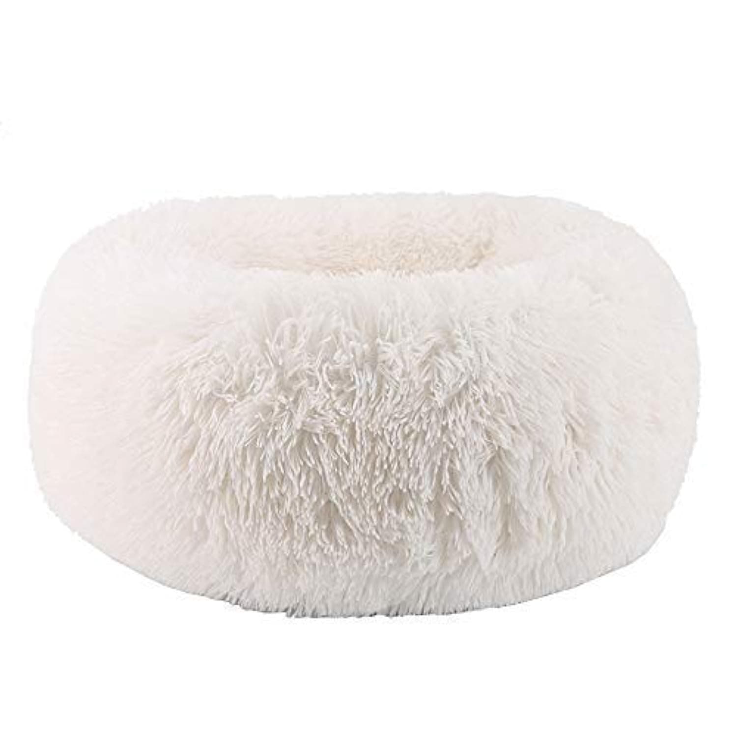 BODISEINT Modern Soft Plush Round Pet Bed for Cats or Small Dogs, Mini Medium Sized Dog Cat Bed Self Warming Autumn Winter Indoor Snooze Sleeping Cozy Kitty Teddy Kennel (20” D x 8'' H, White)